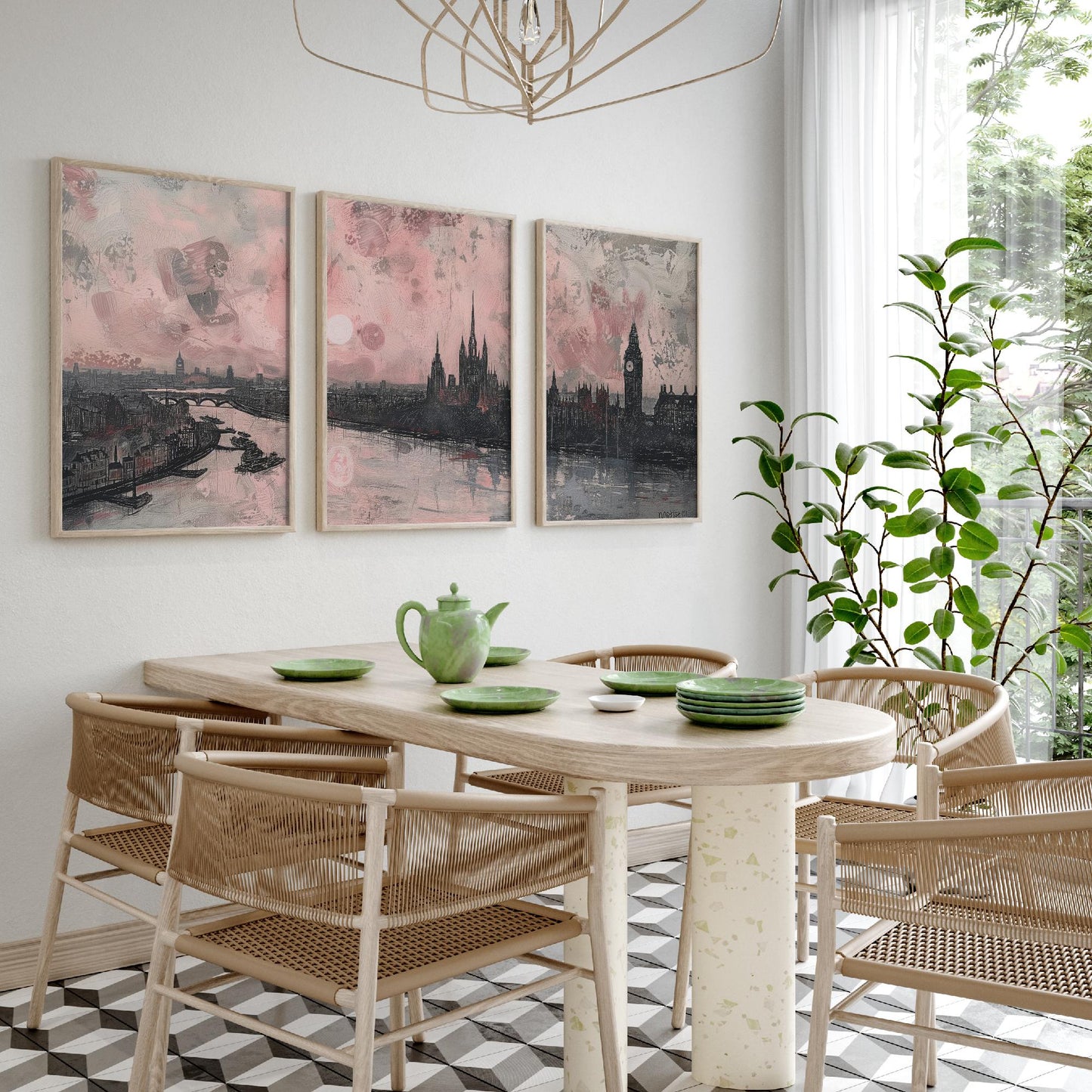 London England Set of Three Art Prints | Big Ben Parliament Skyline Poster Illustration