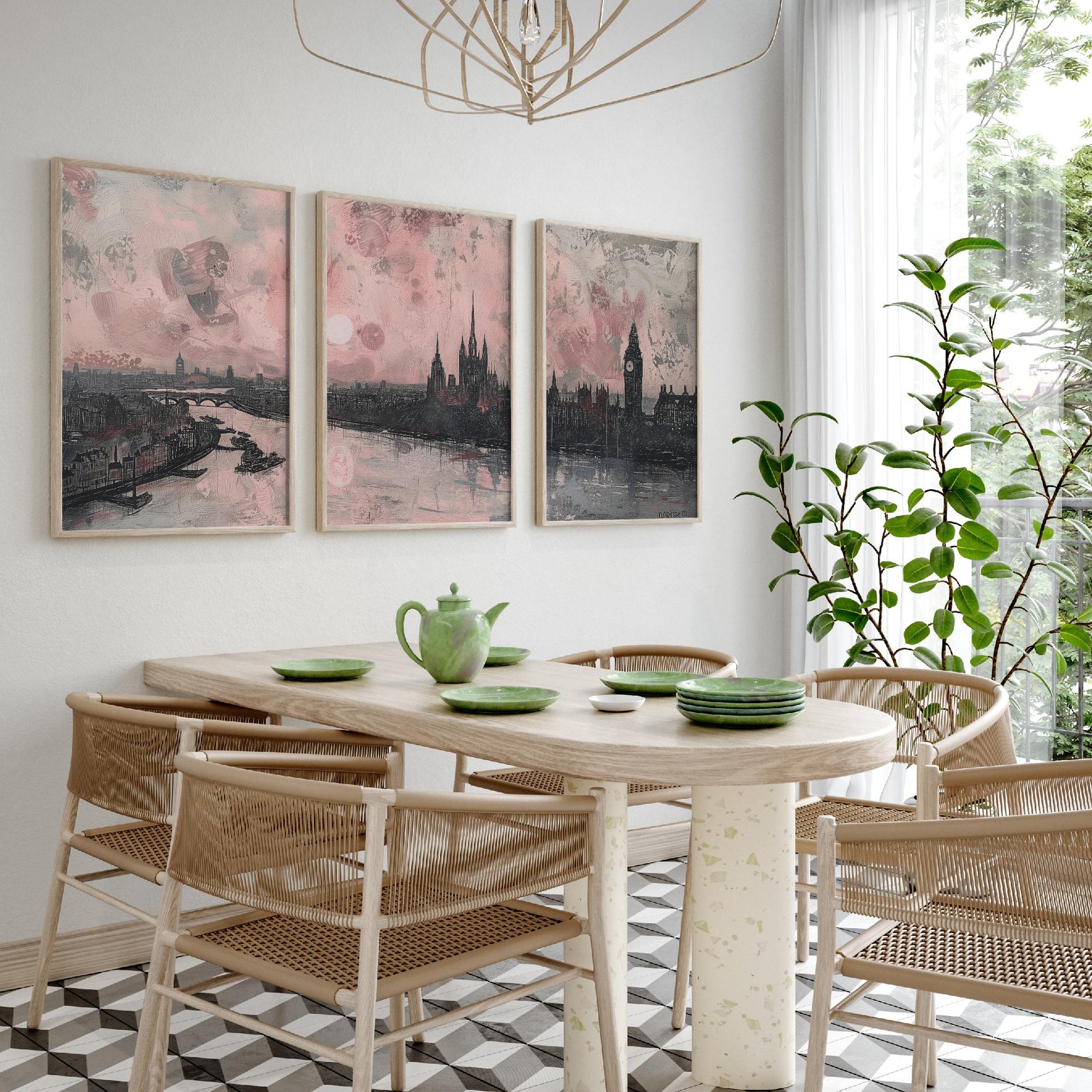 London England Set of Three Art Prints | Big Ben Parliament Skyline Poster Illustration