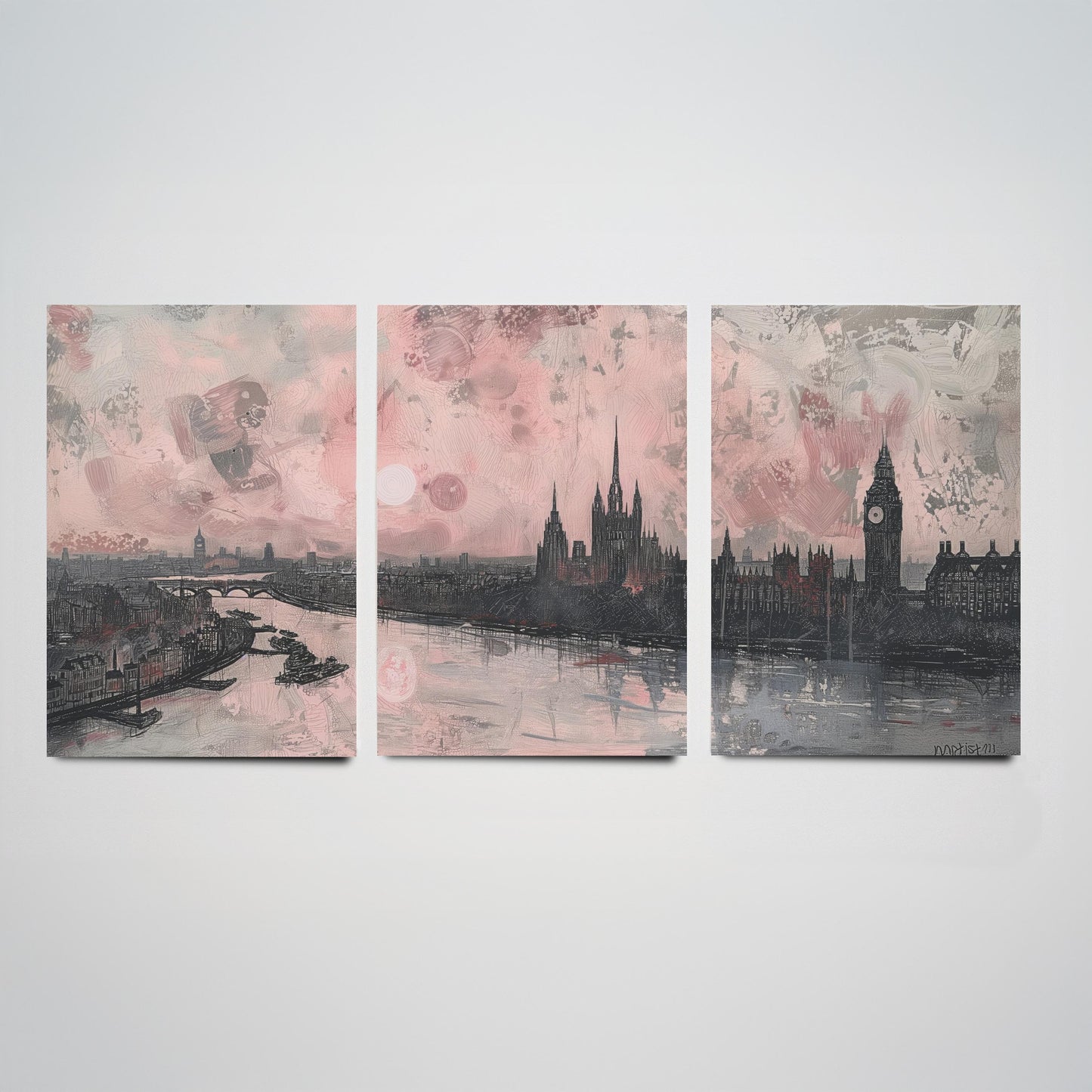 London England Set of Three Art Prints | Big Ben Parliament Skyline Poster Illustration