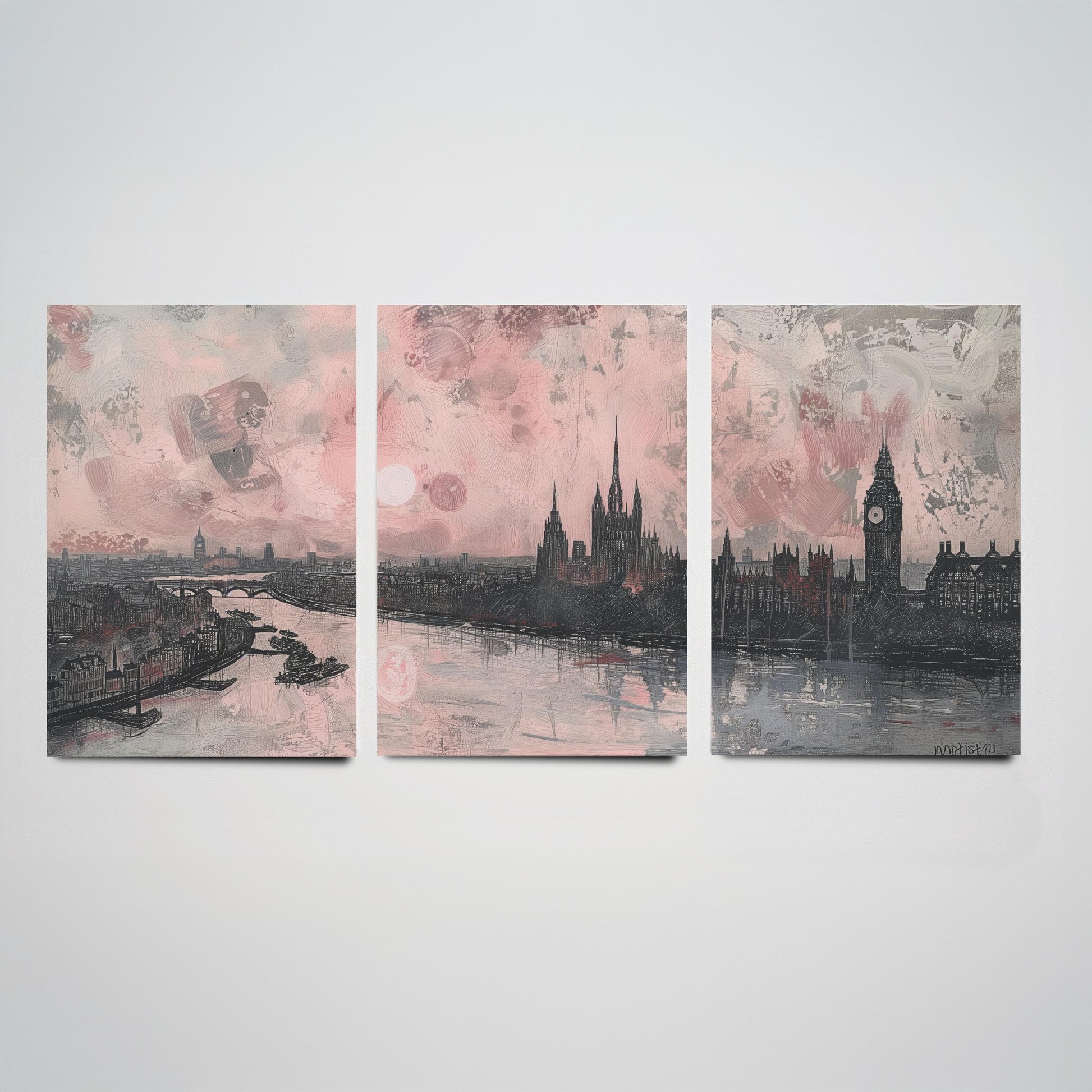 London England Set of Three Art Prints | Big Ben Parliament Skyline Poster Illustration