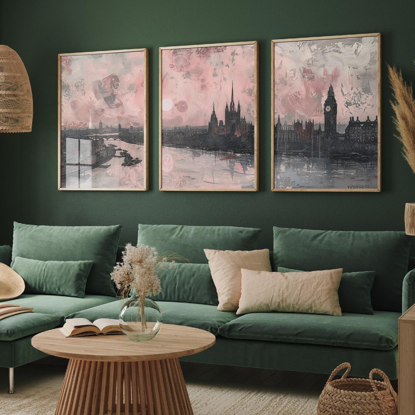 London England Set of Three Art Prints | Big Ben Parliament Skyline Poster Illustration