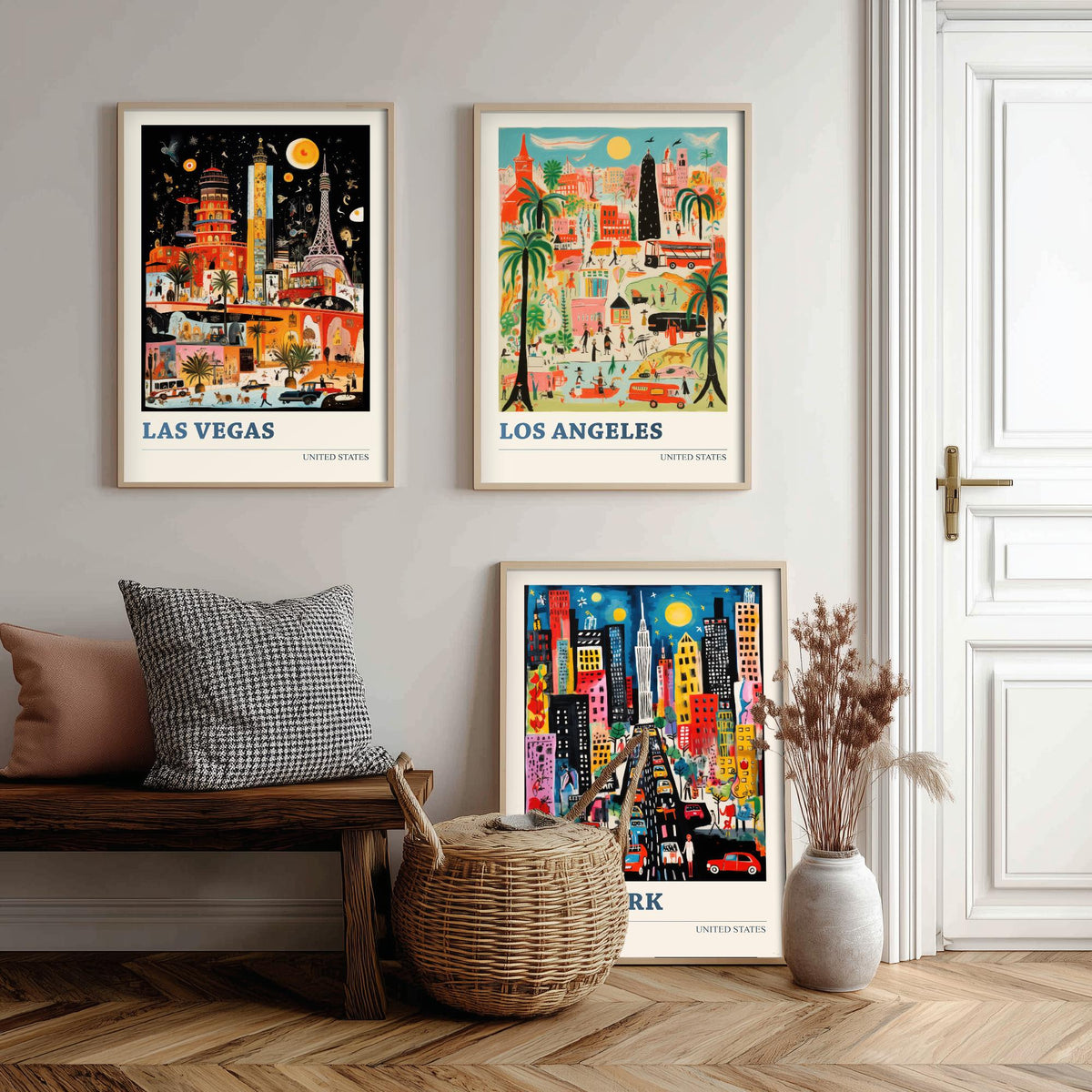 Las Vegas, Los Angeles, New York Set of Three Art Prints - United States Ludwig Modern Travel Poster - American City Illustration