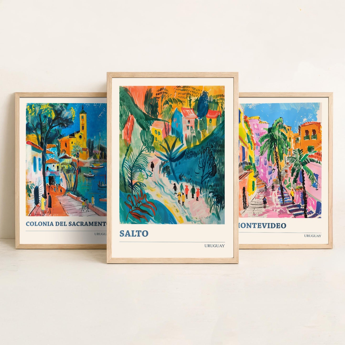 Colonia Montevideo Salto Set of Three Art Prints | Uruguay Travel Poster Illustration