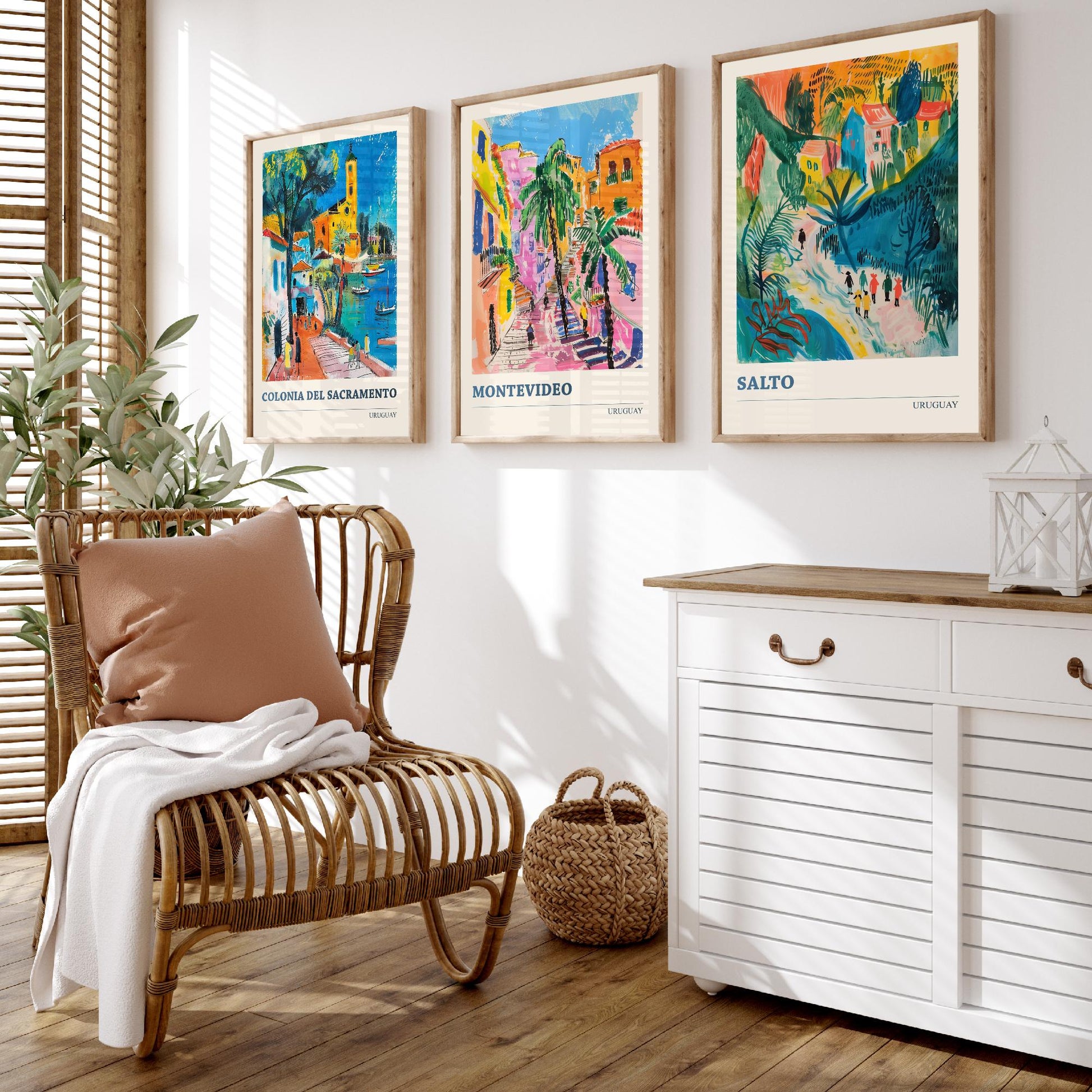 Colonia Montevideo Salto Set of Three Art Prints | Uruguay Travel Poster Illustration