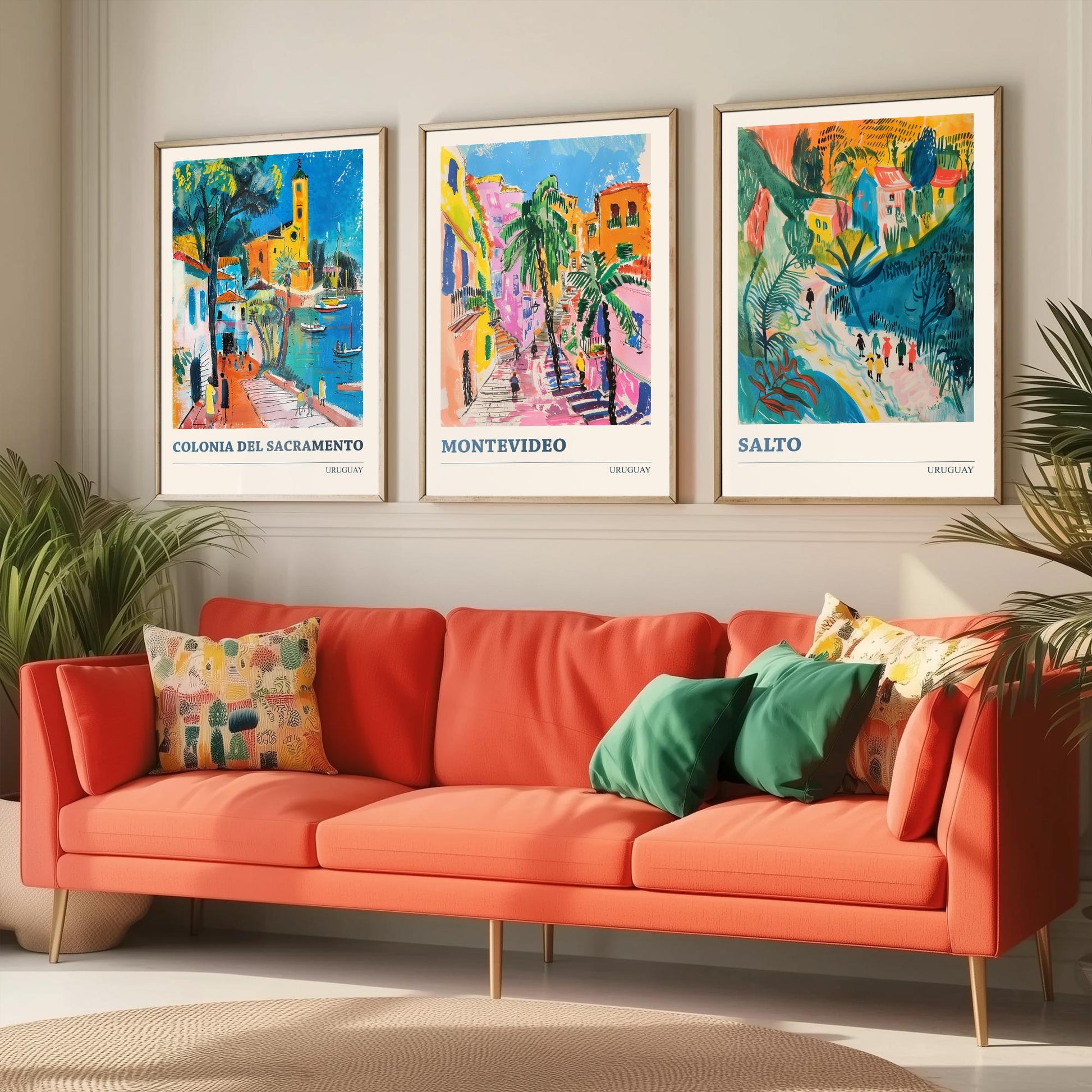 Colonia Montevideo Salto Set of Three Art Prints | Uruguay Travel Poster Illustration