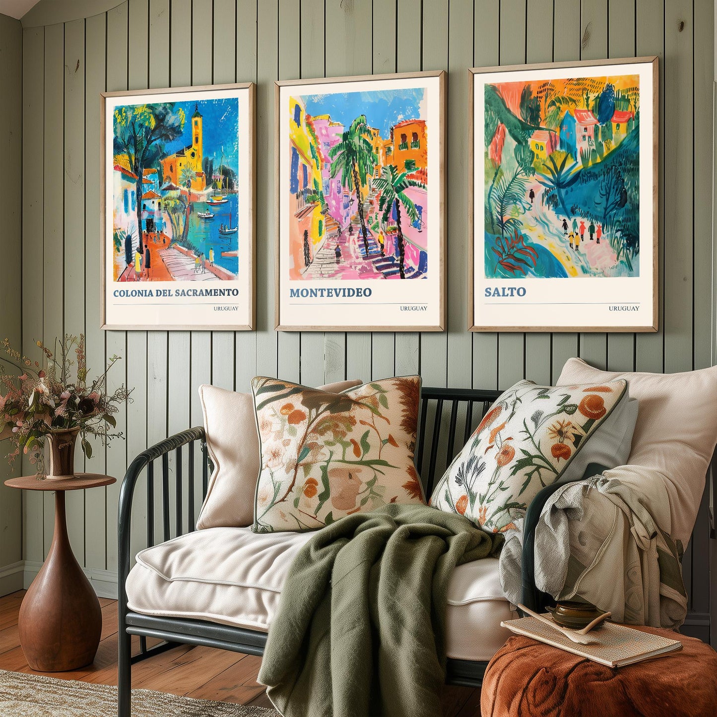 Colonia Montevideo Salto Set of Three Art Prints | Uruguay Travel Poster Illustration