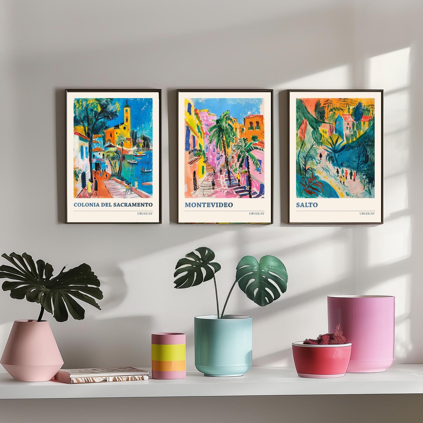 Colonia Montevideo Salto Set of Three Art Prints | Uruguay Travel Poster Illustration