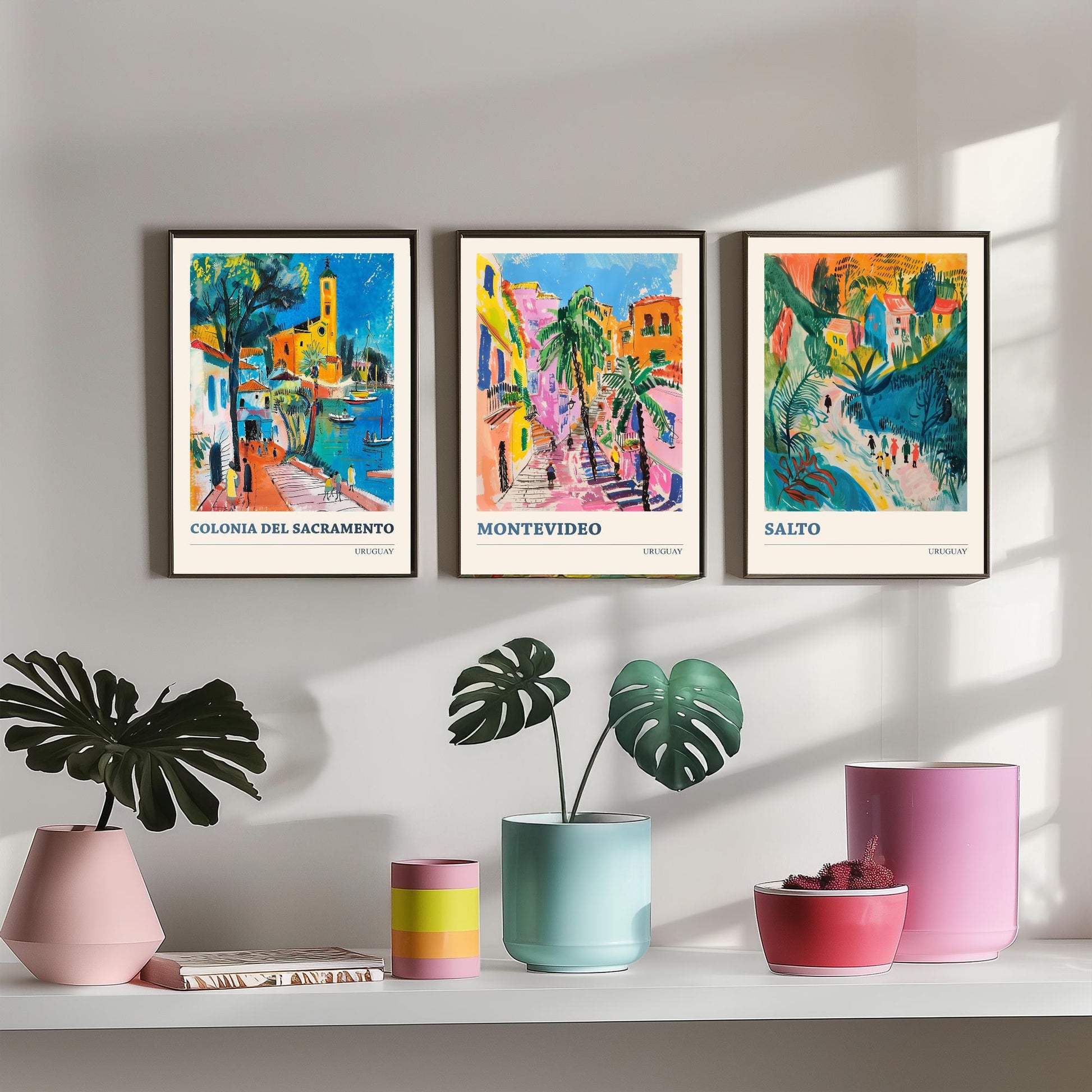 Colonia Montevideo Salto Set of Three Art Prints | Uruguay Travel Poster Illustration