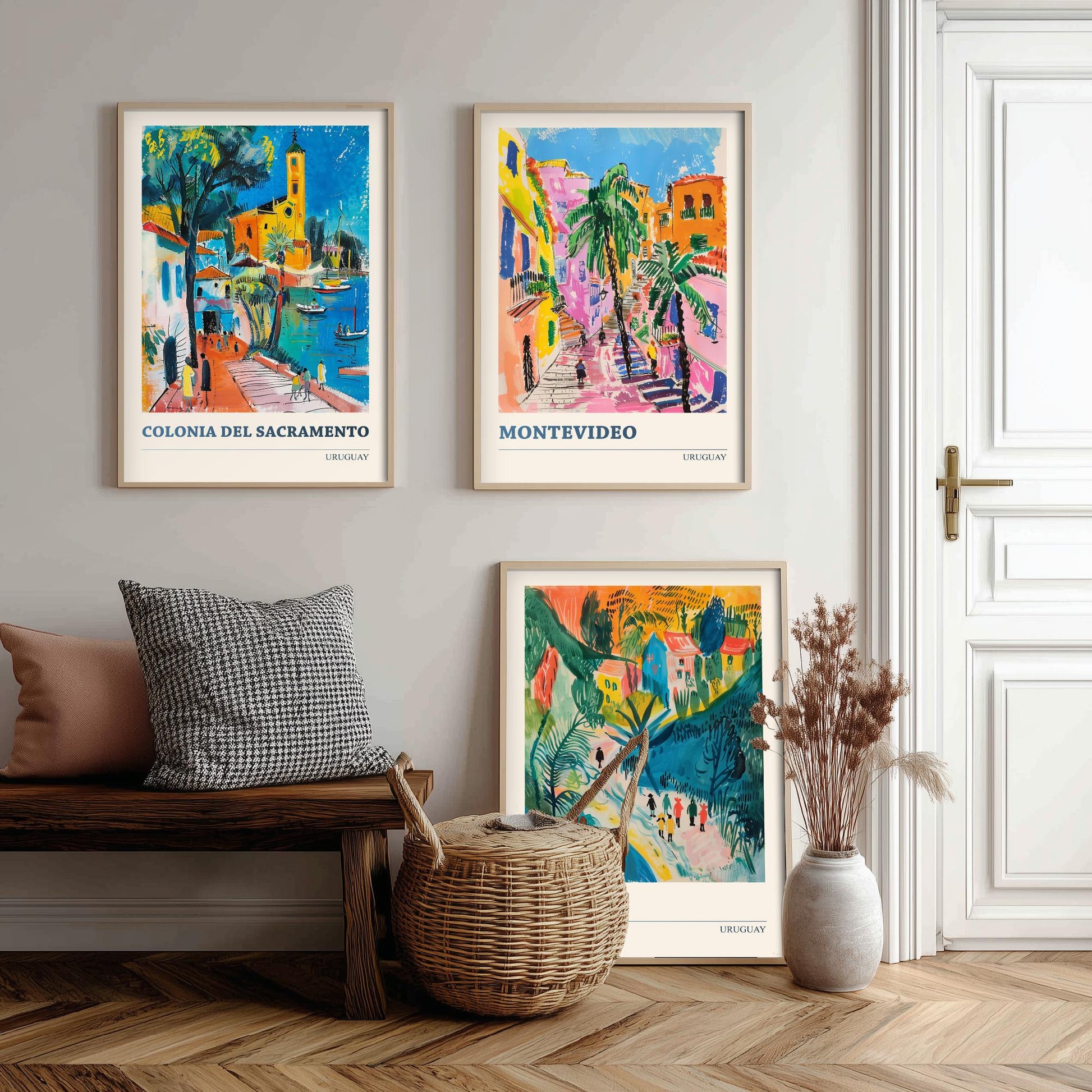 Colonia Montevideo Salto Set of Three Art Prints | Uruguay Travel Poster Illustration