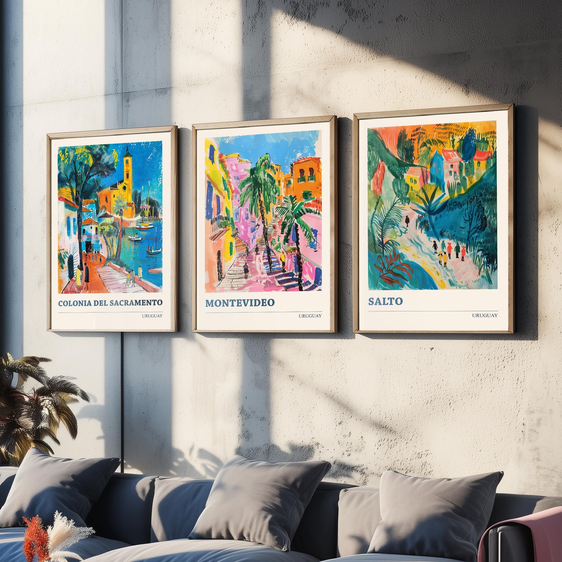 Colonia Montevideo Salto Set of Three Art Prints | Uruguay Travel Poster Illustration