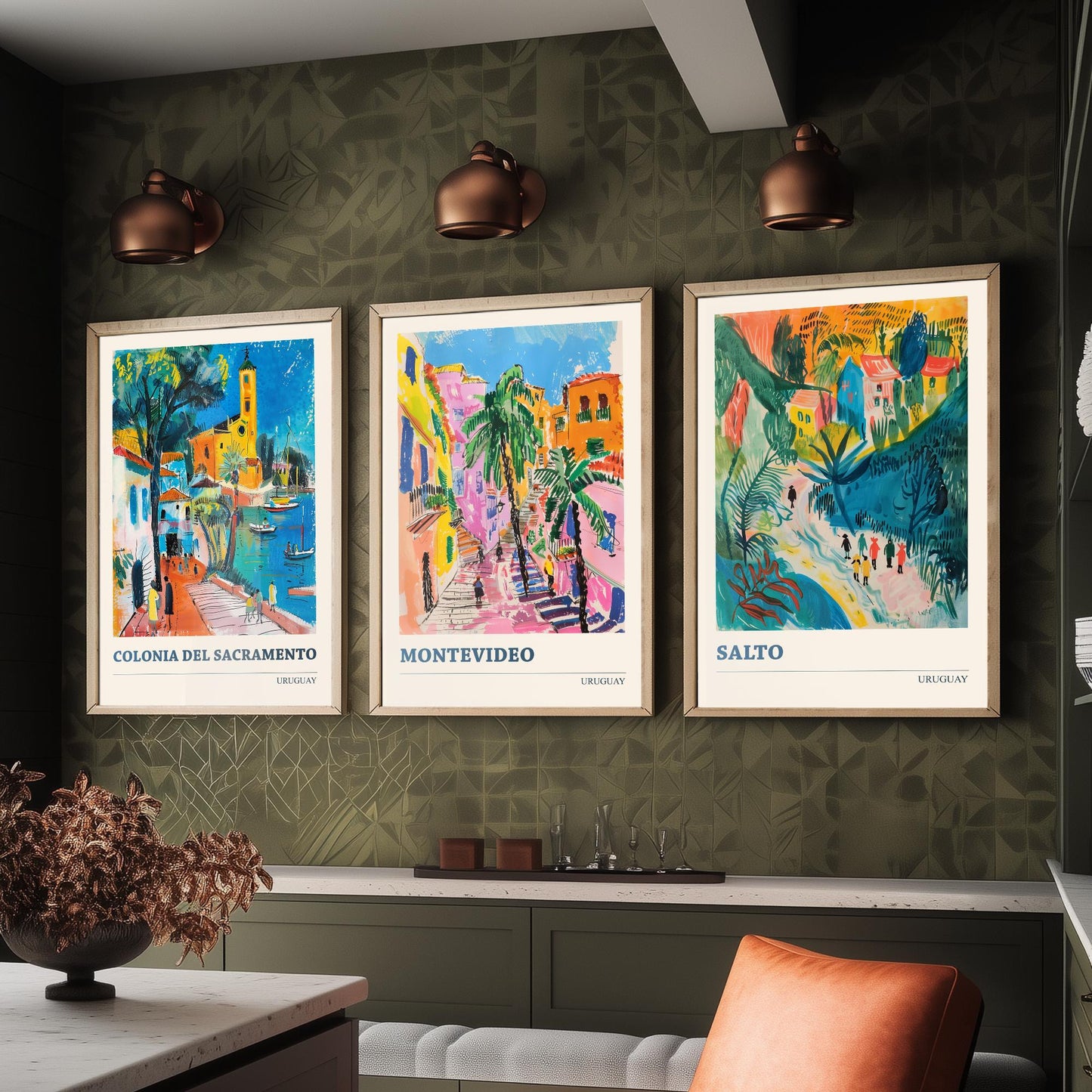 Colonia Montevideo Salto Set of Three Art Prints | Uruguay Travel Poster Illustration