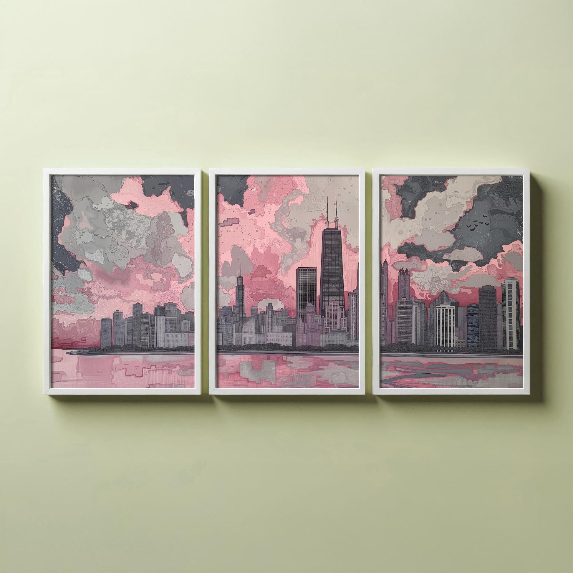 Chicago Skyline Set of Three Art Prints | Willis Tower Lake View Poster Illustration V1