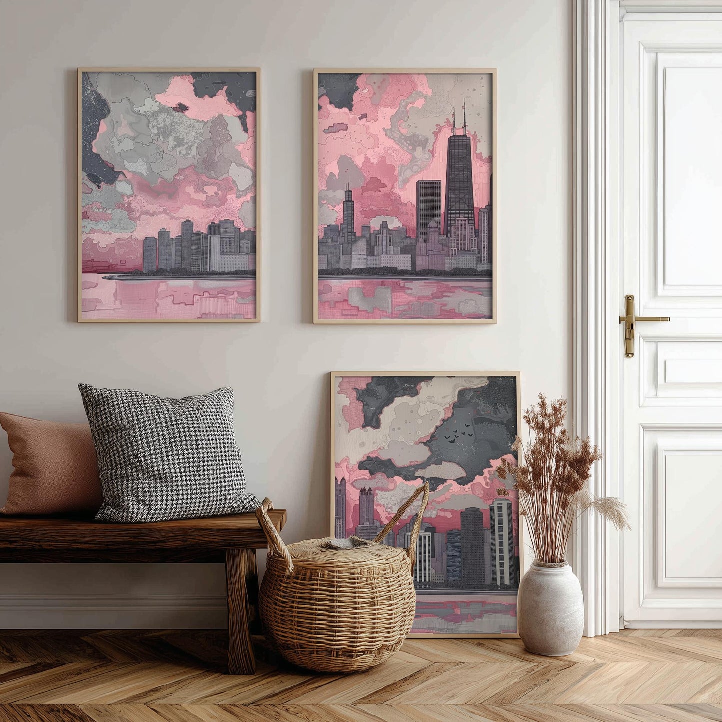 Chicago Skyline Set of Three Art Prints | Willis Tower Lake View Poster Illustration V1
