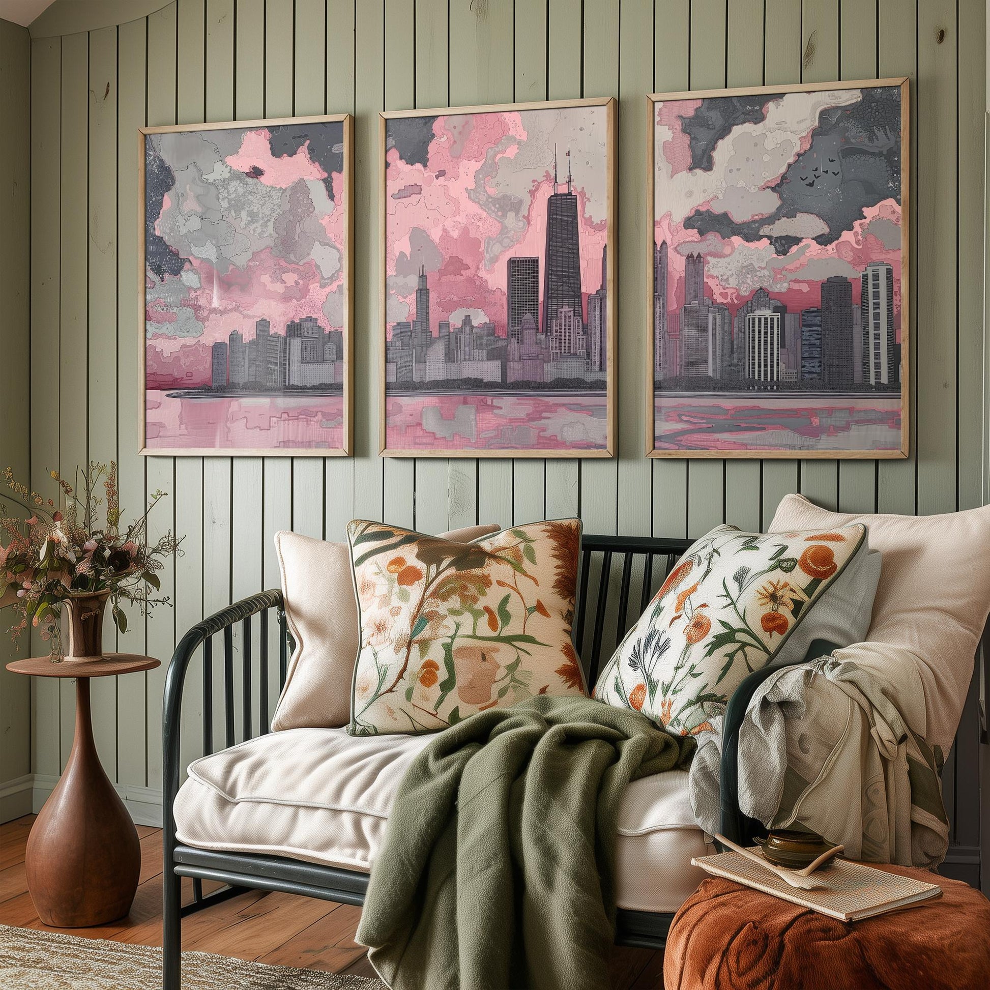 Chicago Skyline Set of Three Art Prints | Willis Tower Lake View Poster Illustration V1