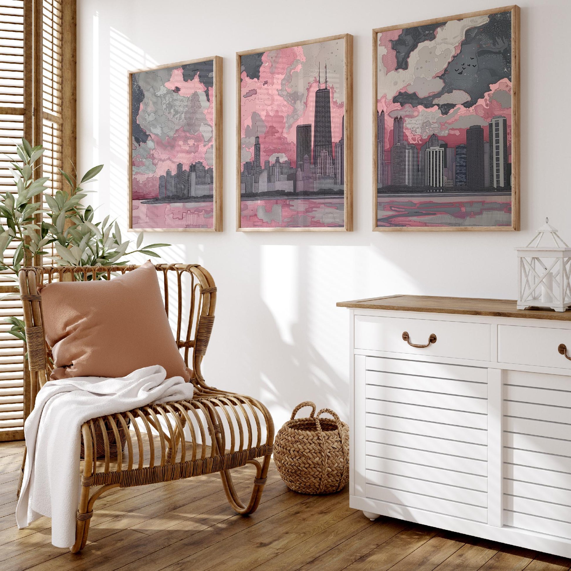Chicago Skyline Set of Three Art Prints | Willis Tower Lake View Poster Illustration V1