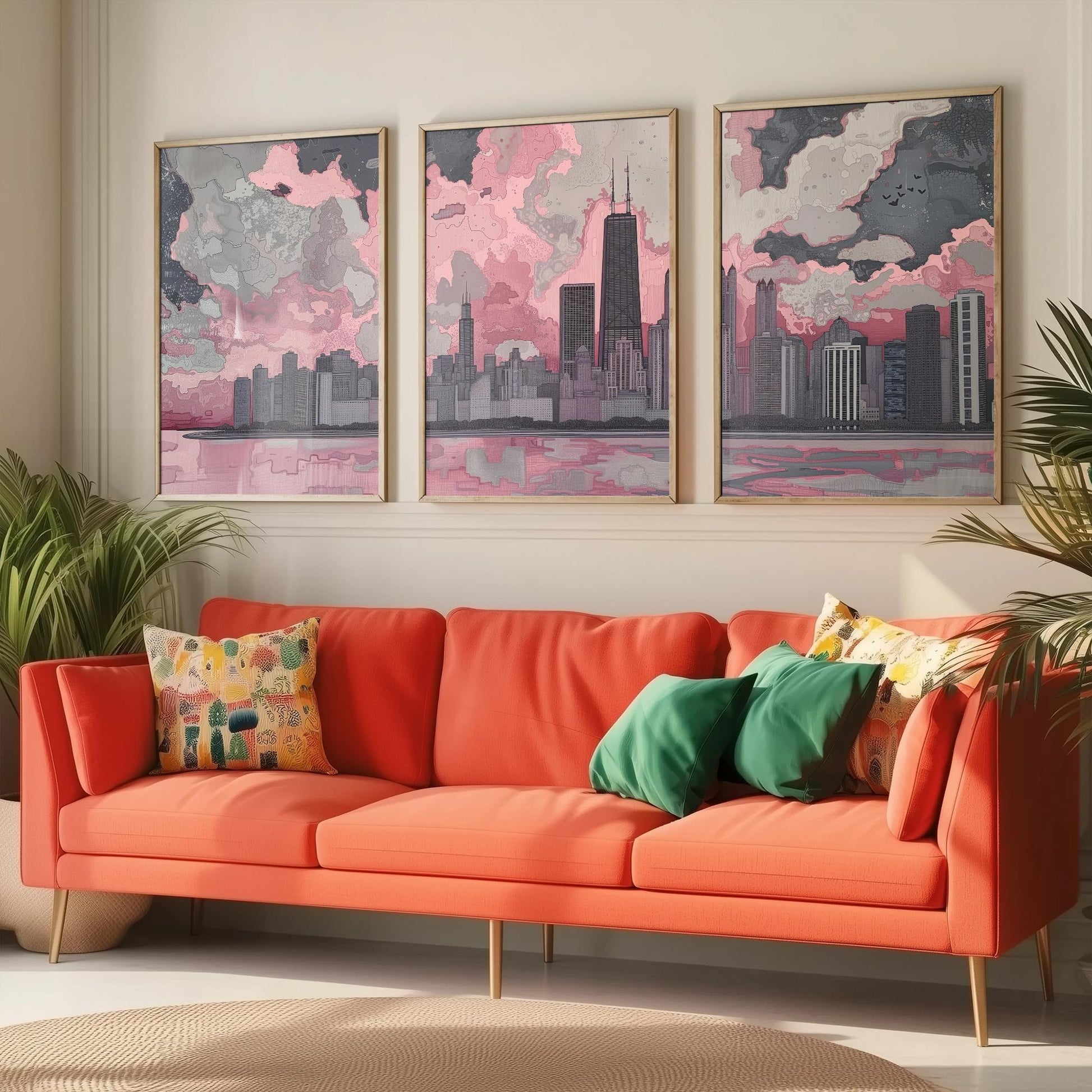 Chicago Skyline Set of Three Art Prints | Willis Tower Lake View Poster Illustration V1