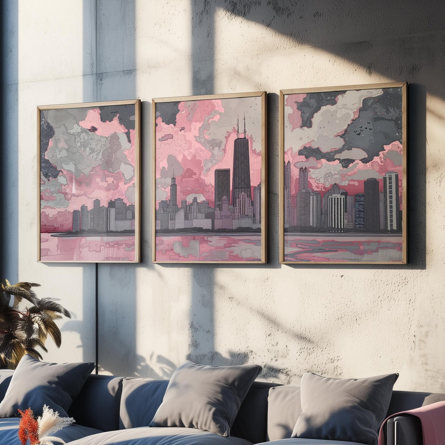 Chicago Skyline Set of Three Art Prints | Willis Tower Lake View Poster Illustration V1