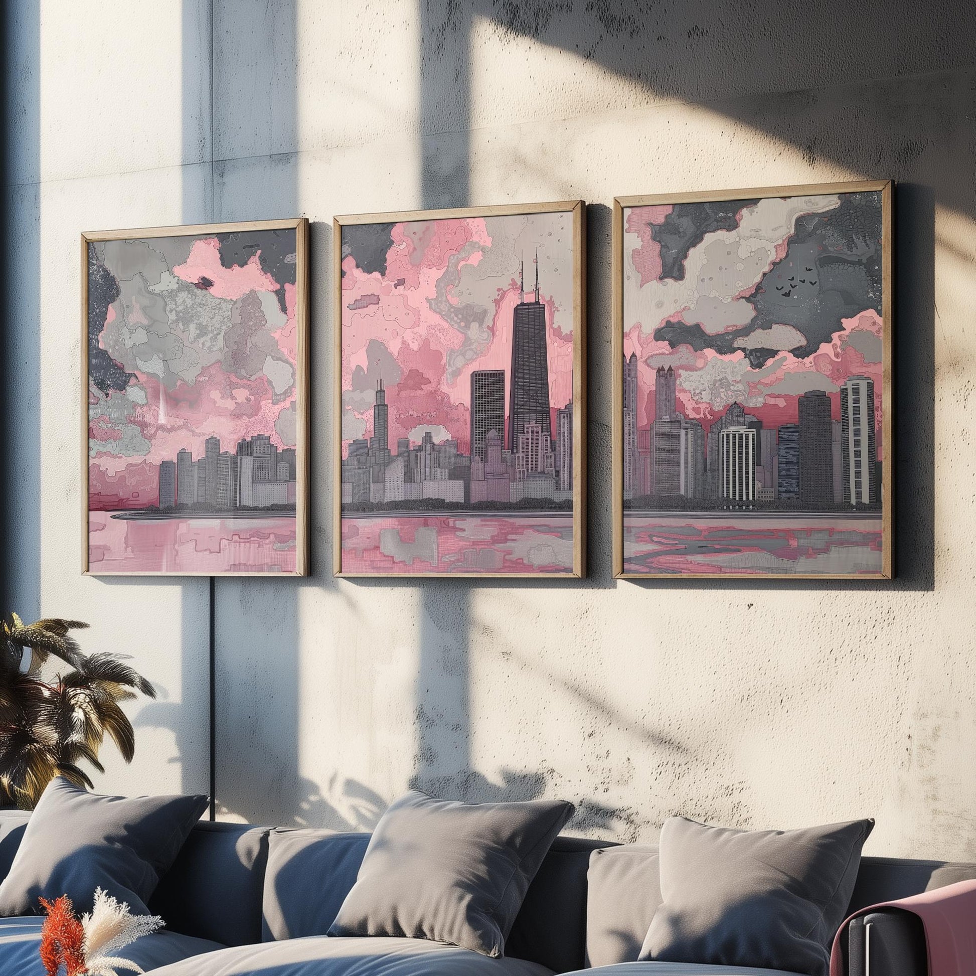 Chicago Skyline Set of Three Art Prints | Willis Tower Lake View Poster Illustration V1