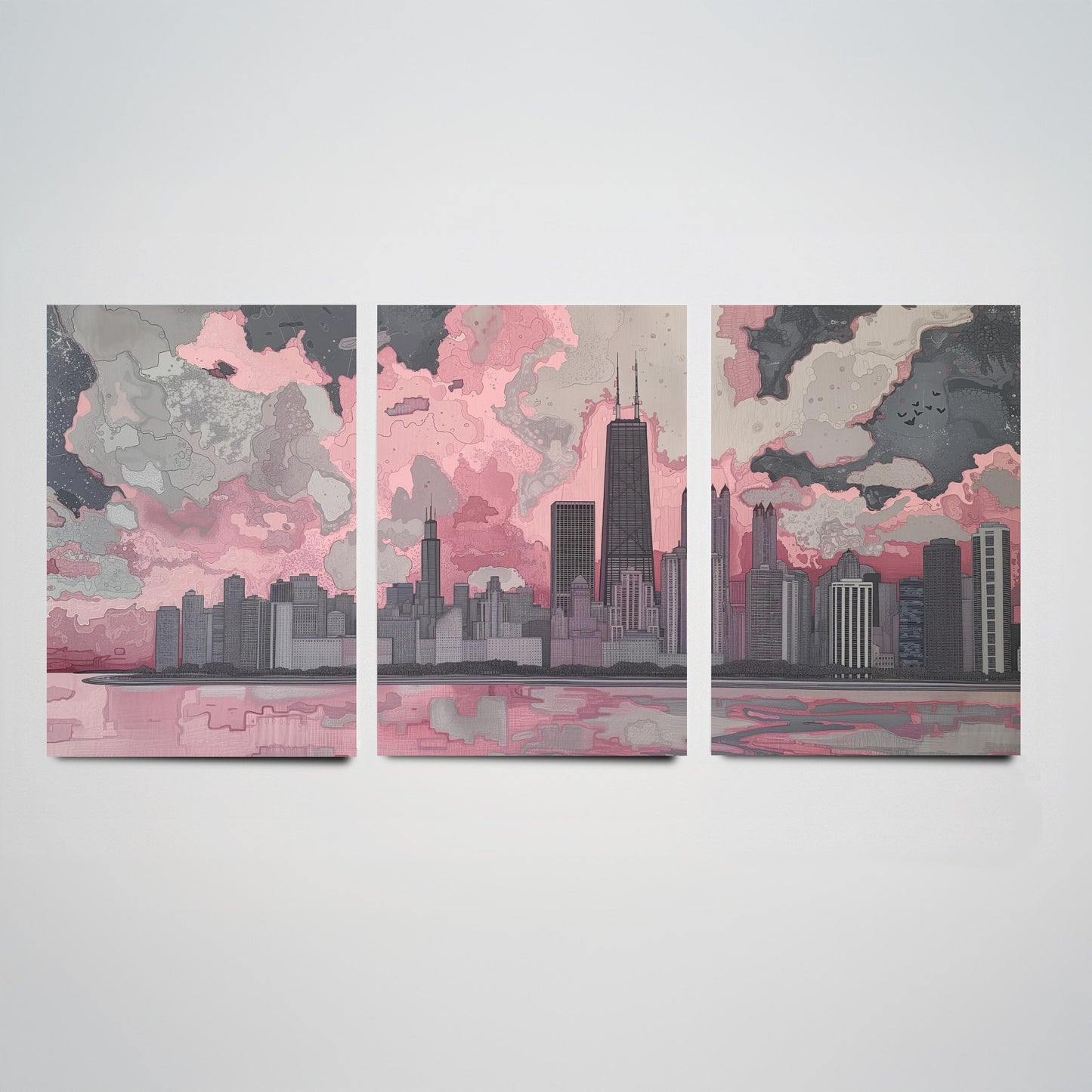 Chicago Skyline Set of Three Art Prints | Willis Tower Lake View Poster Illustration V1