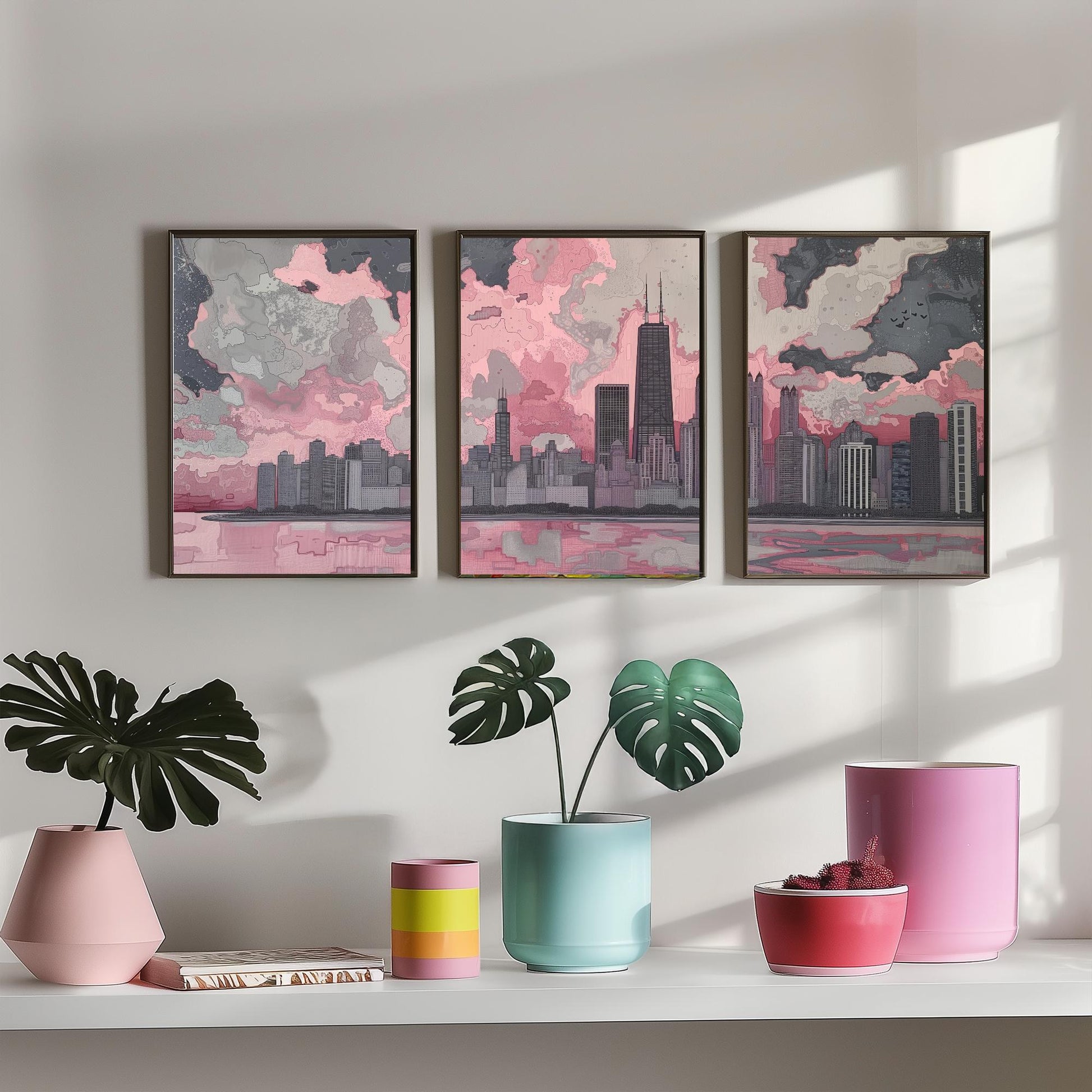 Chicago Skyline Set of Three Art Prints | Willis Tower Lake View Poster Illustration V1