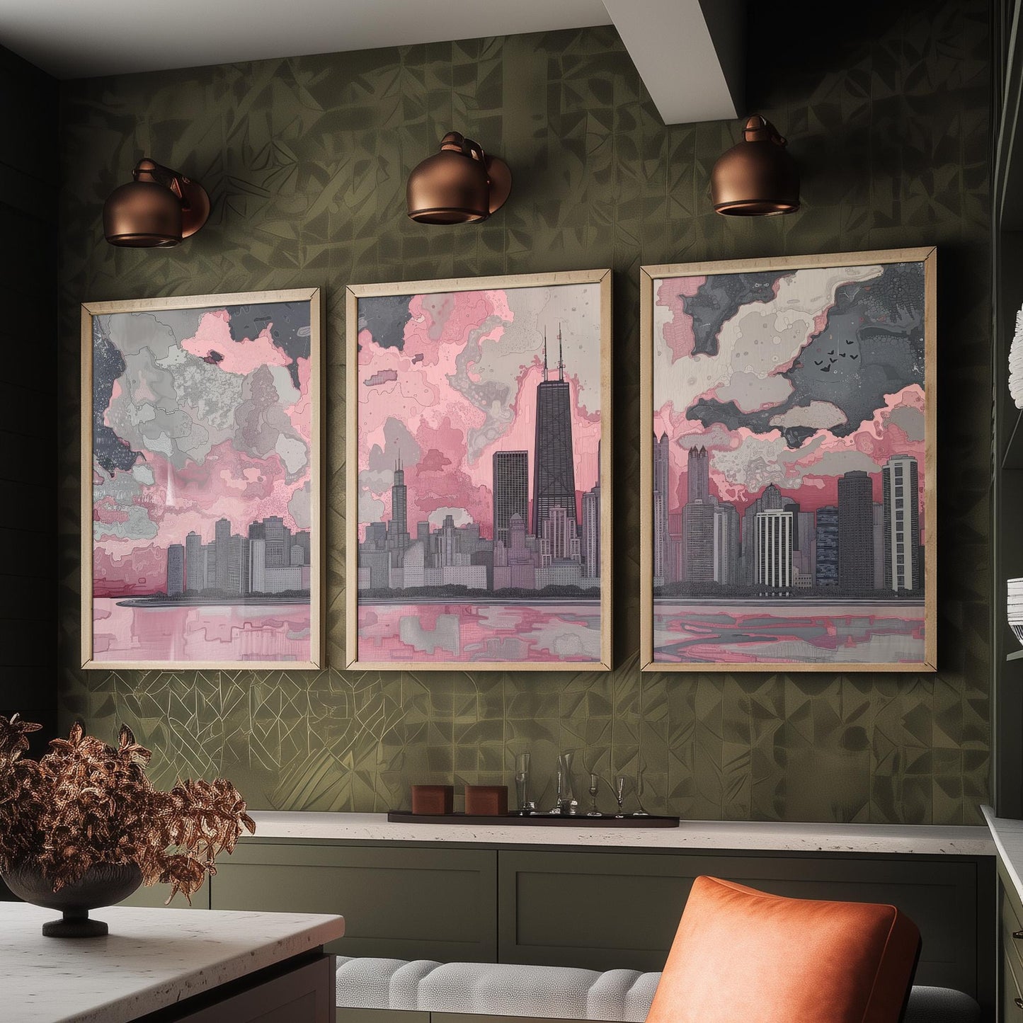 Chicago Skyline Set of Three Art Prints | Willis Tower Lake View Poster Illustration V1