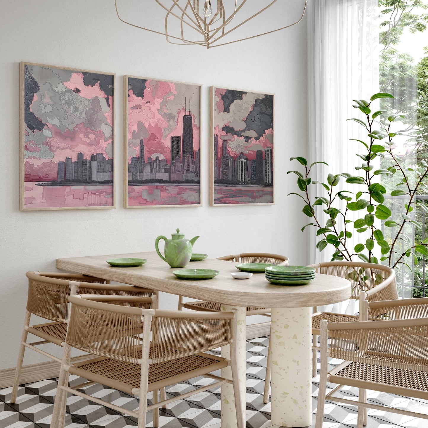 Chicago Skyline Set of Three Art Prints | Willis Tower Lake View Poster Illustration V1