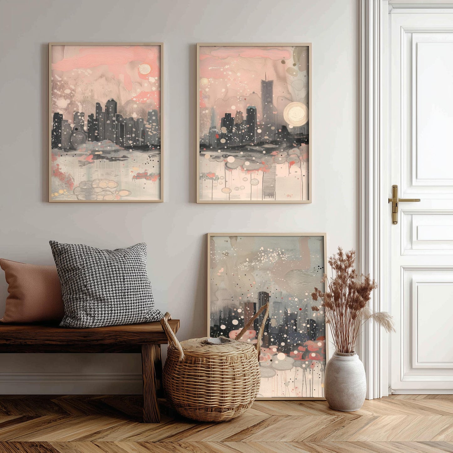 Chicago Skyline Set of Three Art Prints | Abstract Pink Grey Poster Illustration V2