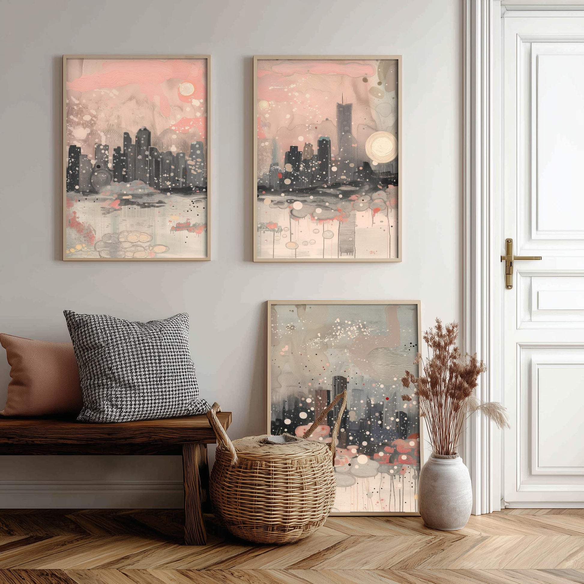 Chicago Skyline Set of Three Art Prints | Abstract Pink Grey Poster Illustration V2