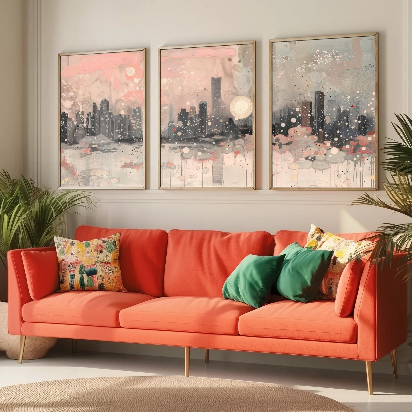 Chicago Skyline Set of Three Art Prints | Abstract Pink Grey Poster Illustration V2