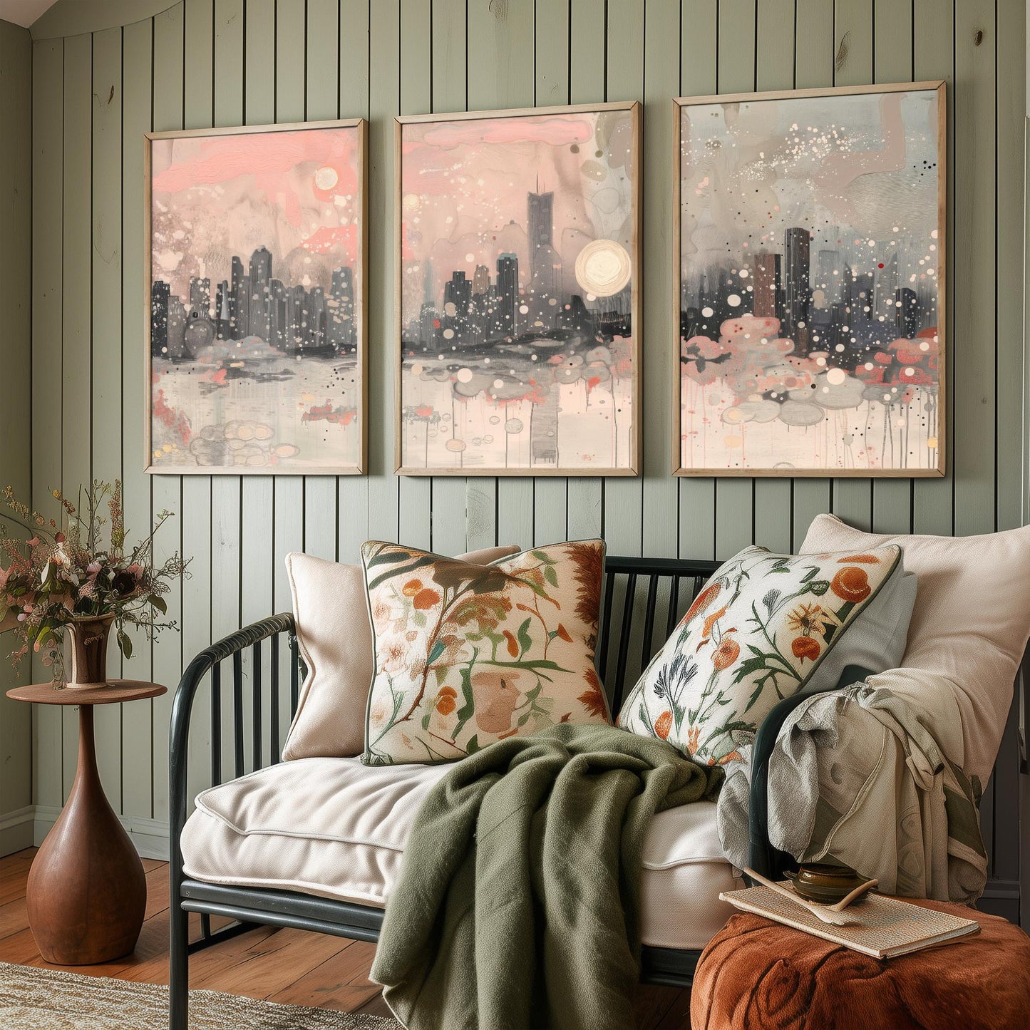 Chicago Skyline Set of Three Art Prints | Abstract Pink Grey Poster Illustration V2