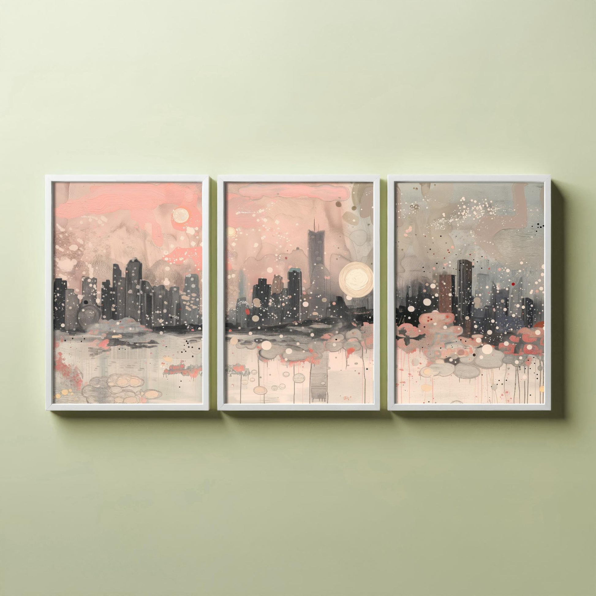Chicago Skyline Set of Three Art Prints | Abstract Pink Grey Poster Illustration V2