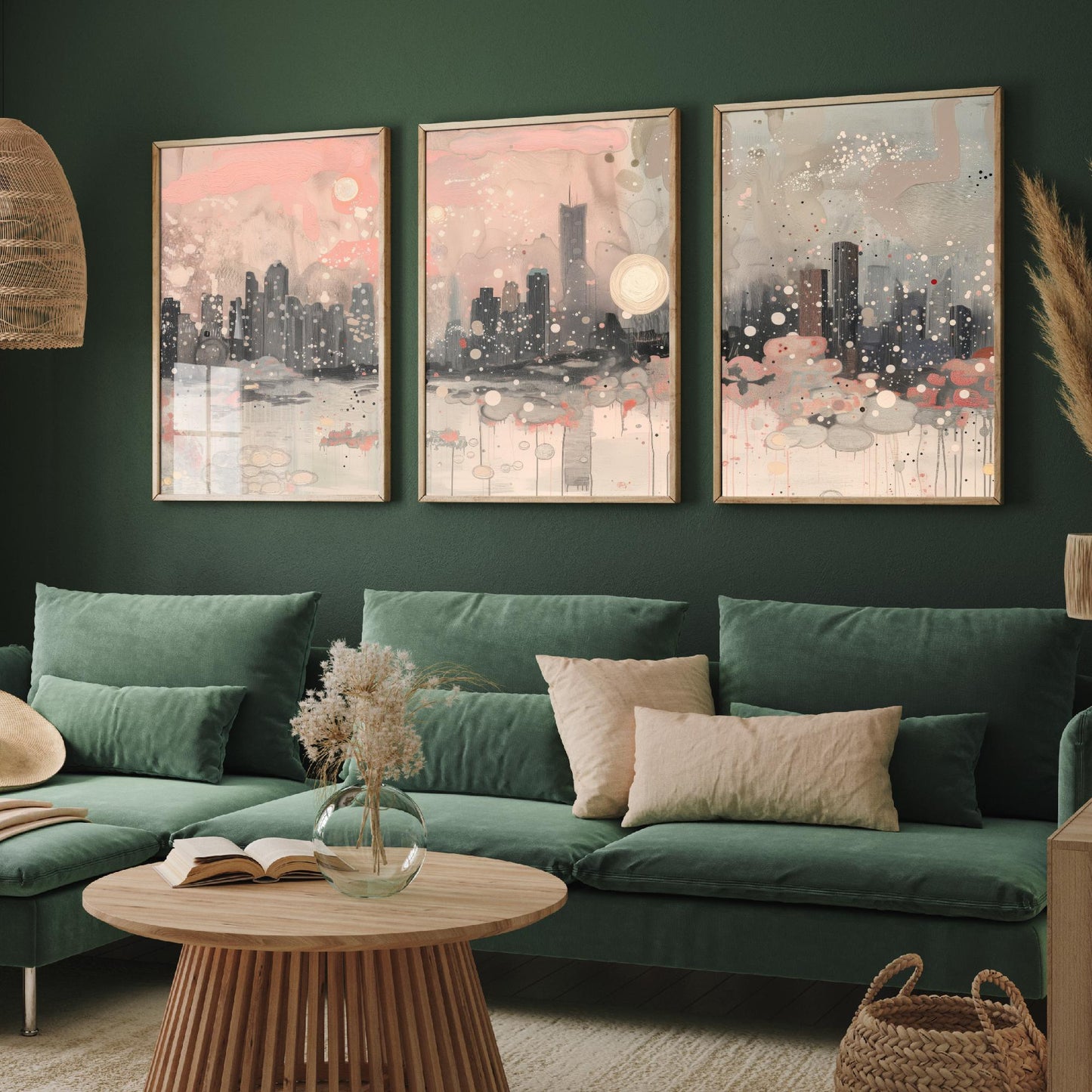 Chicago Skyline Set of Three Art Prints | Abstract Pink Grey Poster Illustration V2