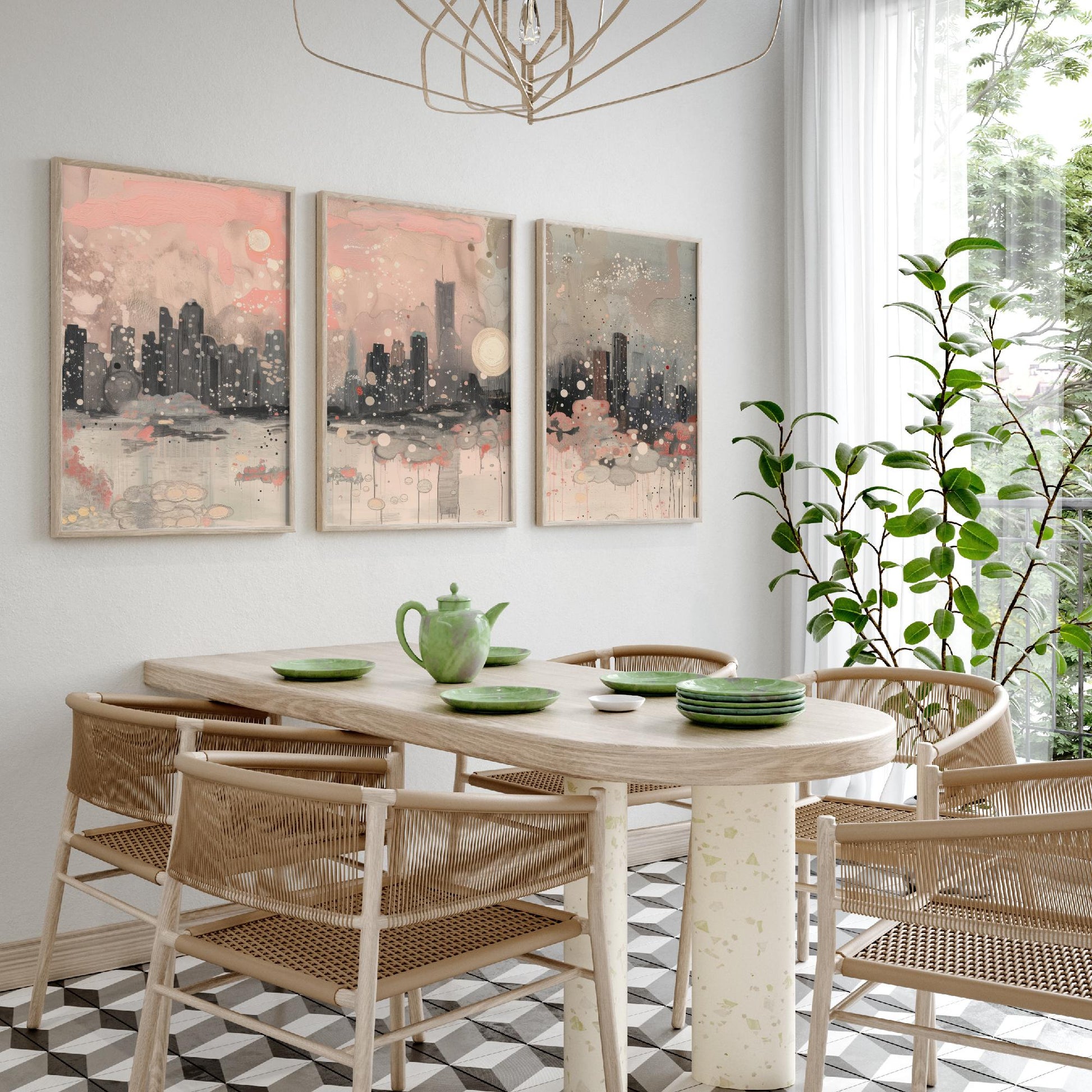 Chicago Skyline Set of Three Art Prints | Abstract Pink Grey Poster Illustration V2
