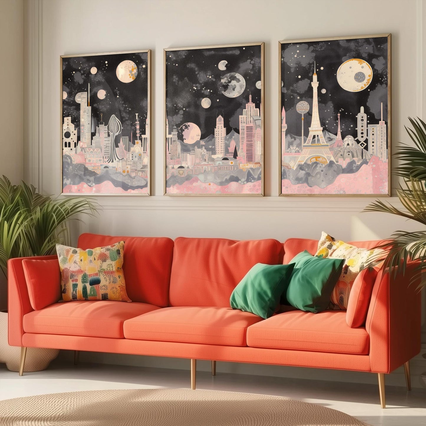 Las Vegas USA Set of Three Art Prints | Strip Skyline Wall Art | Pink Grey Poster Illustration