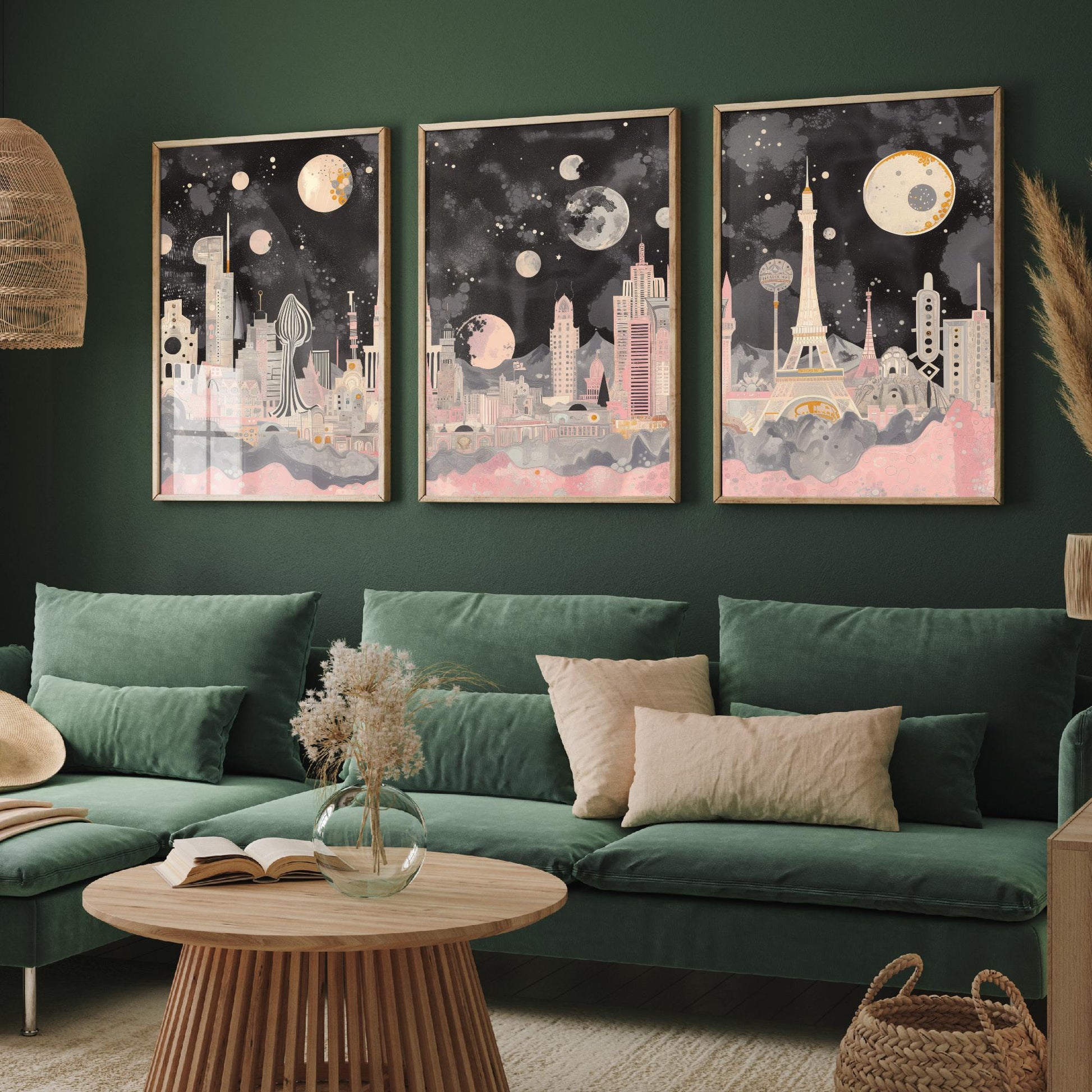 Las Vegas USA Set of Three Art Prints | Strip Skyline Wall Art | Pink Grey Poster Illustration