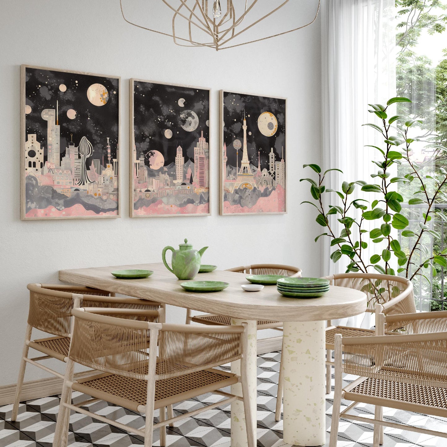 Las Vegas USA Set of Three Art Prints | Strip Skyline Wall Art | Pink Grey Poster Illustration