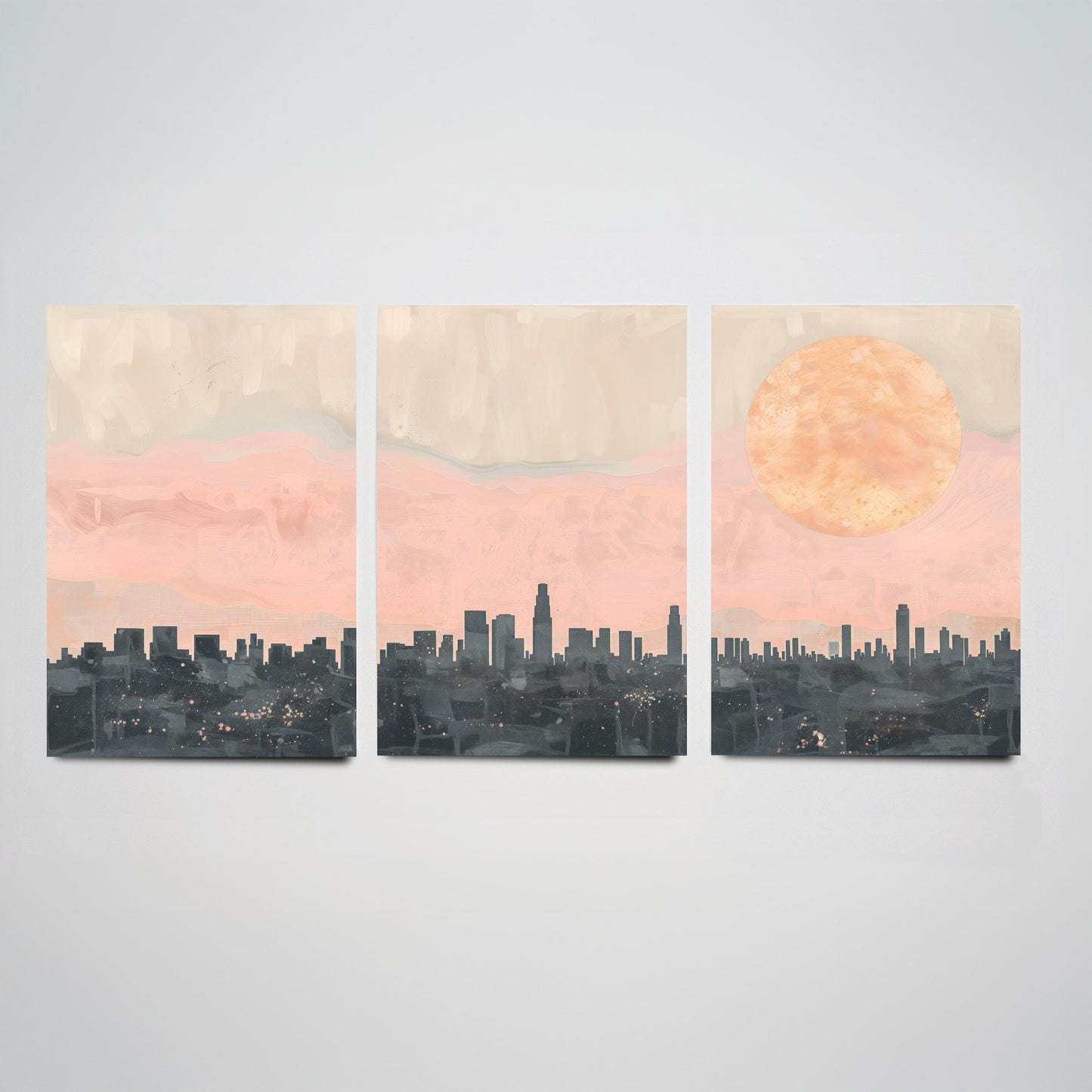 Los Angeles USA Set of Three Art Prints | Downtown Skyline Wall Art | Pink Poster Illustration V1