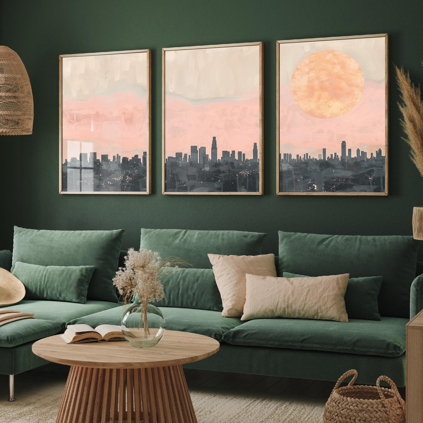 Los Angeles USA Set of Three Art Prints | Downtown Skyline Wall Art | Pink Poster Illustration V1