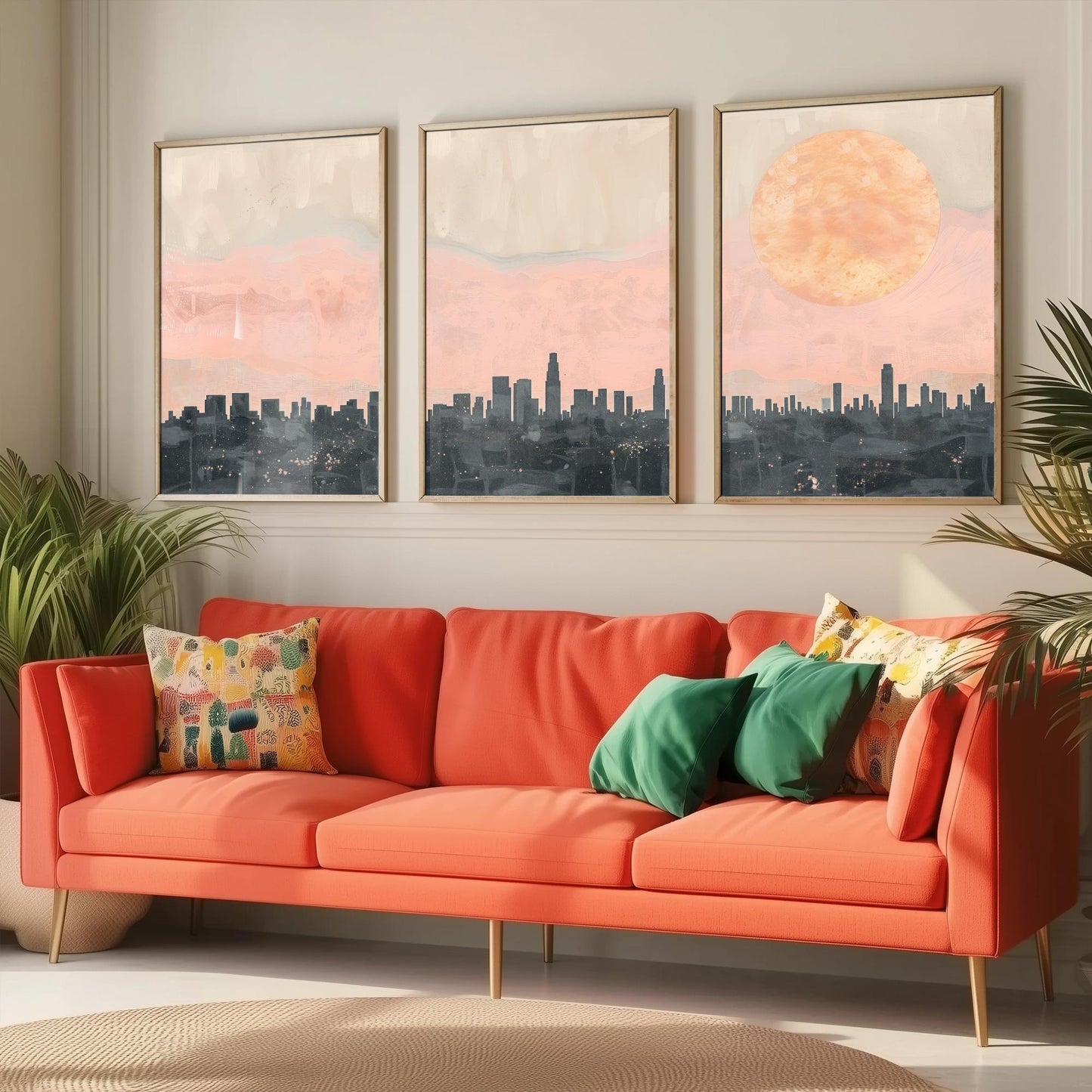 Los Angeles USA Set of Three Art Prints | Downtown Skyline Wall Art | Pink Poster Illustration V1