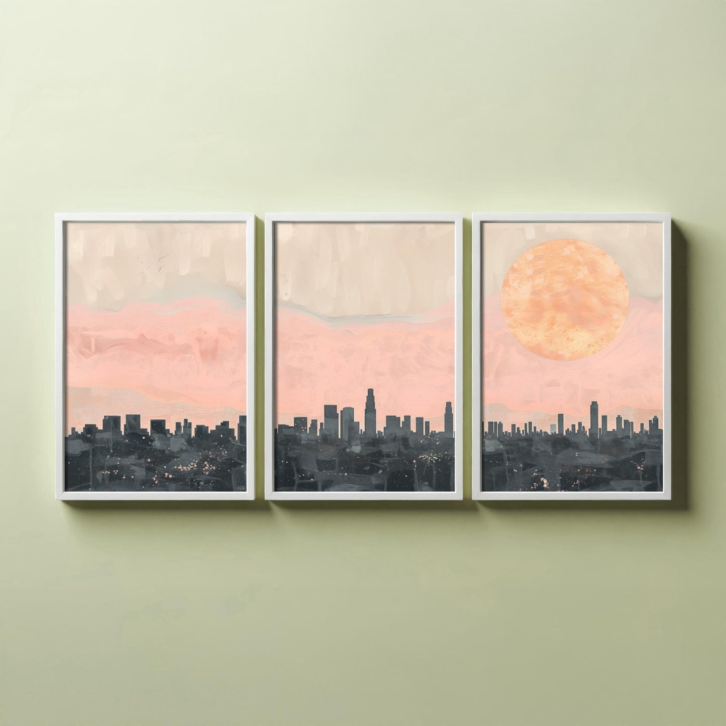 Los Angeles USA Set of Three Art Prints | Downtown Skyline Wall Art | Pink Poster Illustration V1