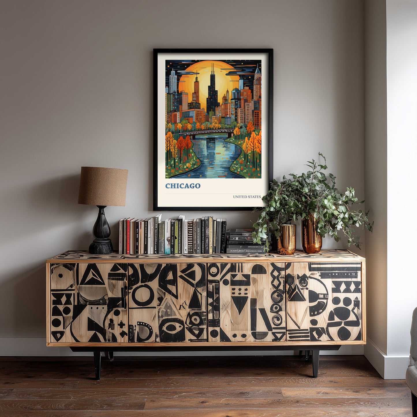 Chicago Travel Poster - USA Art Print - Vibrant City Illustration - Skyline and River