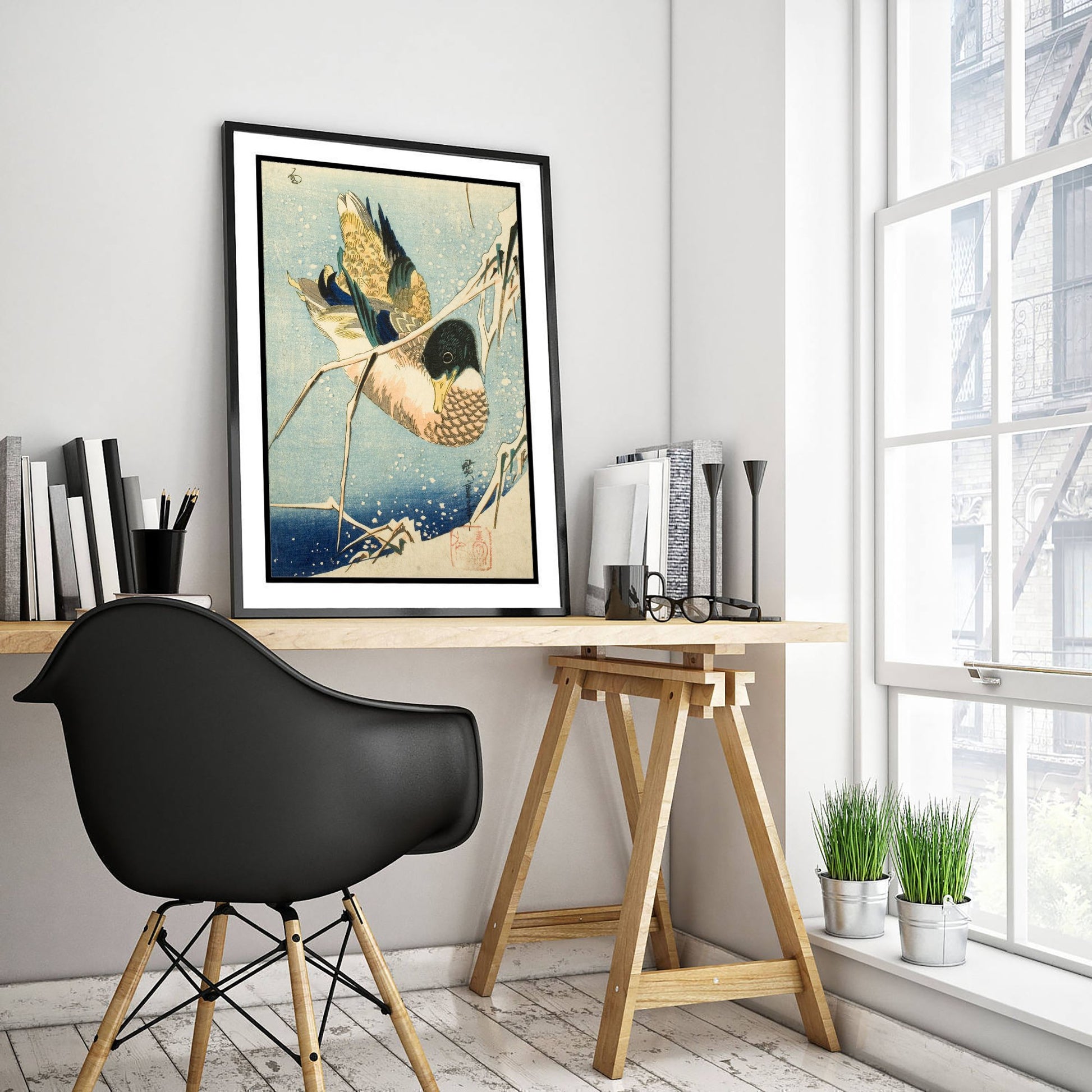 Utagawa Hiroshige Wild Duck Art Print - Japanese Woodblock Painting Poster - Mallard in Snow Wall Art 2/3