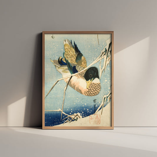 Utagawa Hiroshige Wild Duck Art Print - Japanese Woodblock Painting Poster - Mallard in Snow Wall Art 2/3