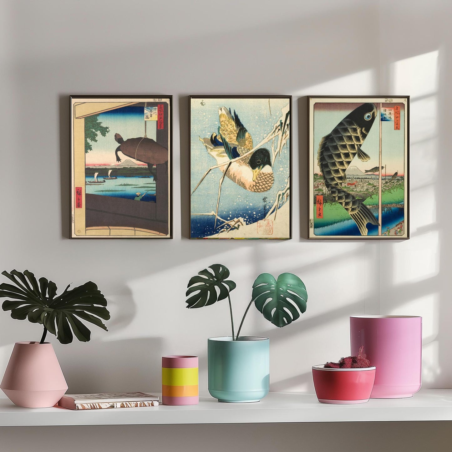 Utagawa Hiroshige Set of Three Art Prints | 3 Ukiyo-e Paintings | Mannen Bridge Wild Duck Suido Bridge Poster Wall Giclee