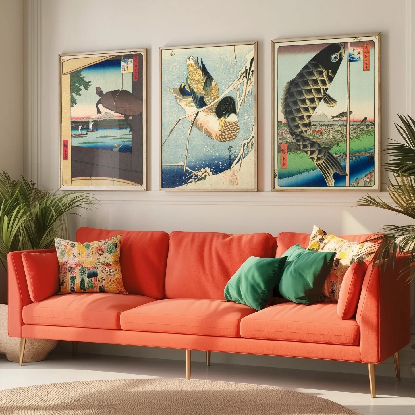 Utagawa Hiroshige Set of Three Art Prints | 3 Ukiyo-e Paintings | Mannen Bridge Wild Duck Suido Bridge Poster Wall Giclee