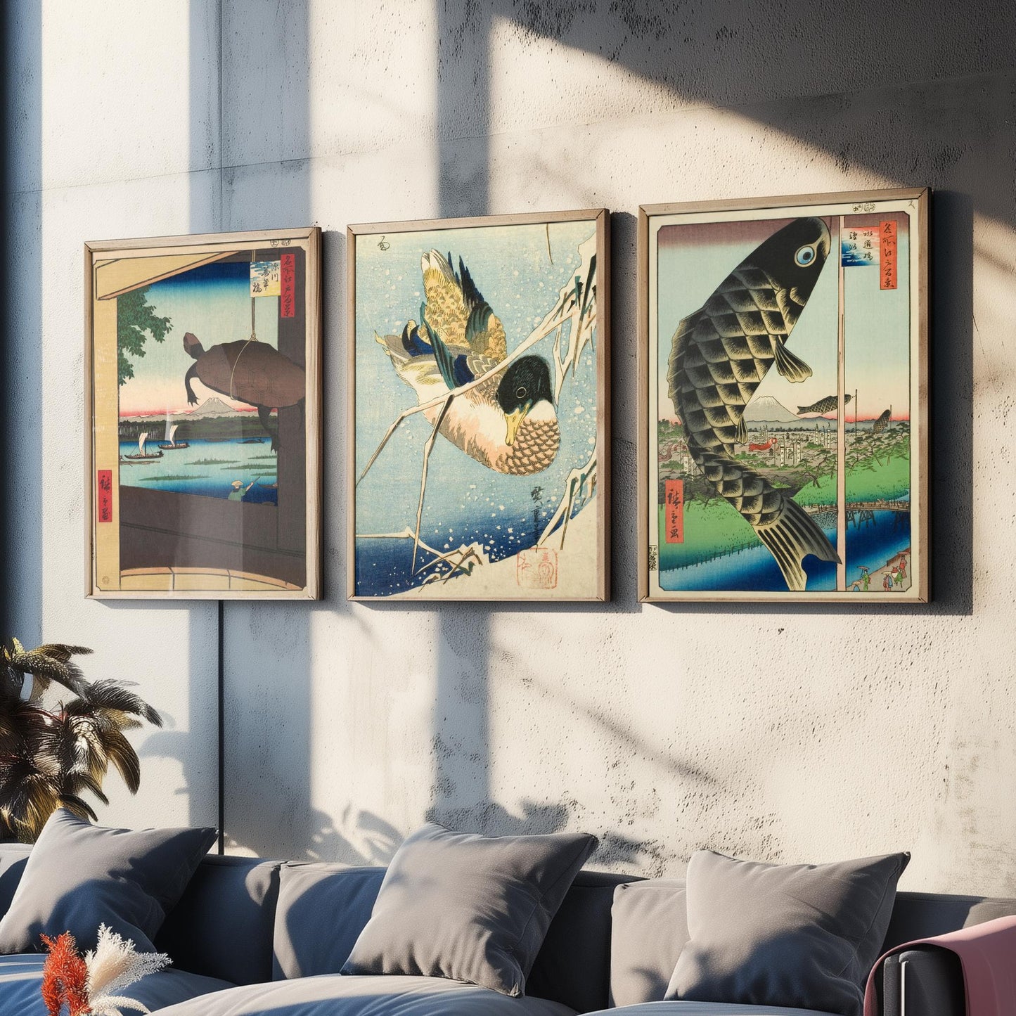Utagawa Hiroshige Set of Three Art Prints | 3 Ukiyo-e Paintings | Mannen Bridge Wild Duck Suido Bridge Poster Wall Giclee