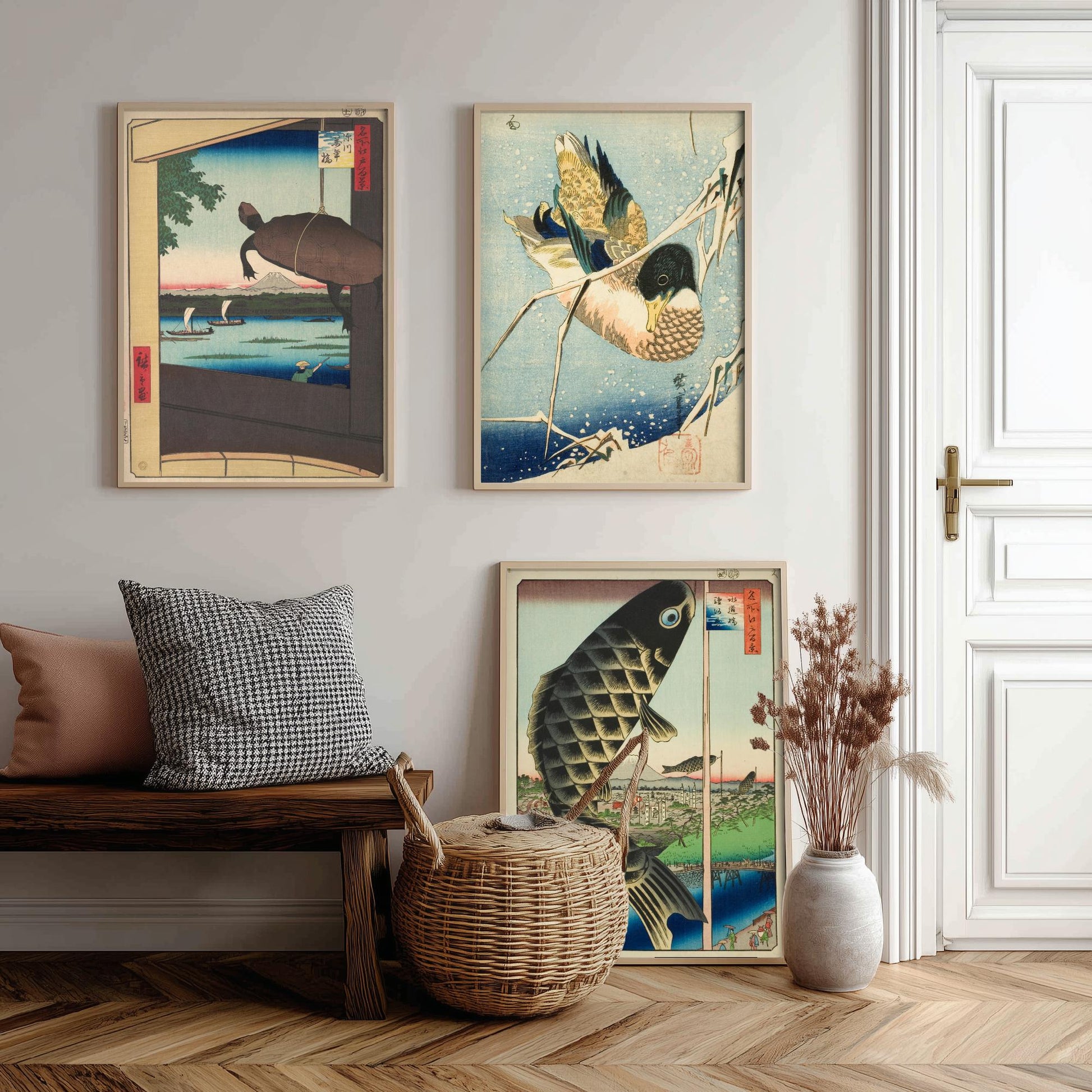 Utagawa Hiroshige Set of Three Art Prints | 3 Ukiyo-e Paintings | Mannen Bridge Wild Duck Suido Bridge Poster Wall Giclee