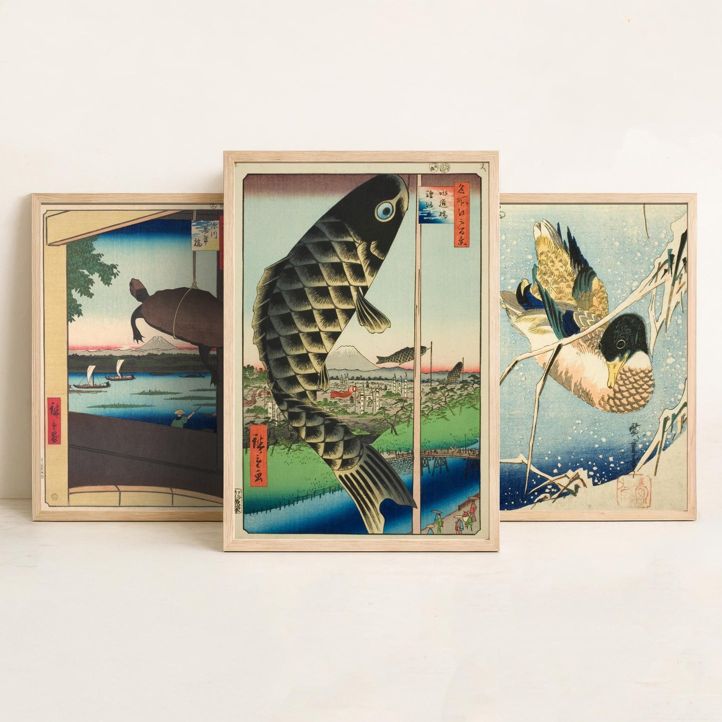 Utagawa Hiroshige Set of Three Art Prints | 3 Ukiyo-e Paintings | Mannen Bridge Wild Duck Suido Bridge Poster Wall Giclee
