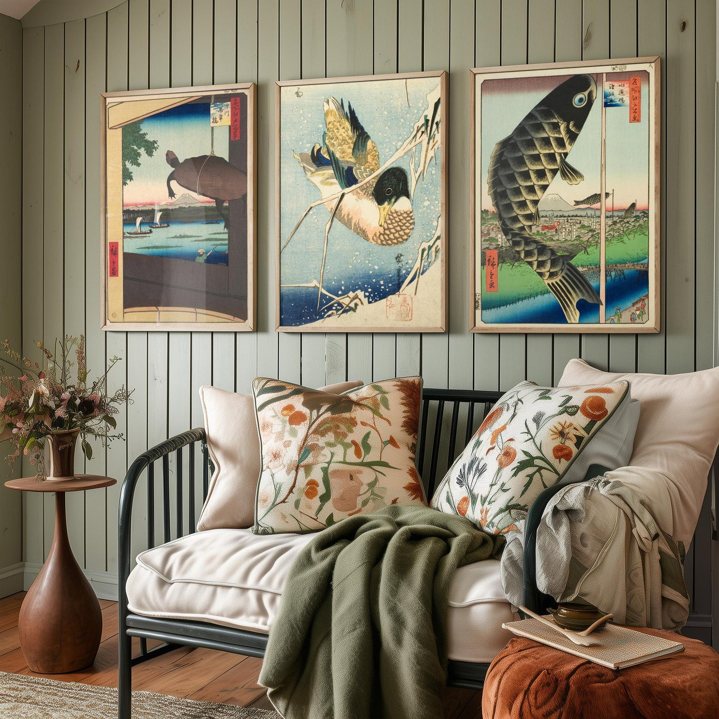 Utagawa Hiroshige Set of Three Art Prints | 3 Ukiyo-e Paintings | Mannen Bridge Wild Duck Suido Bridge Poster Wall Giclee