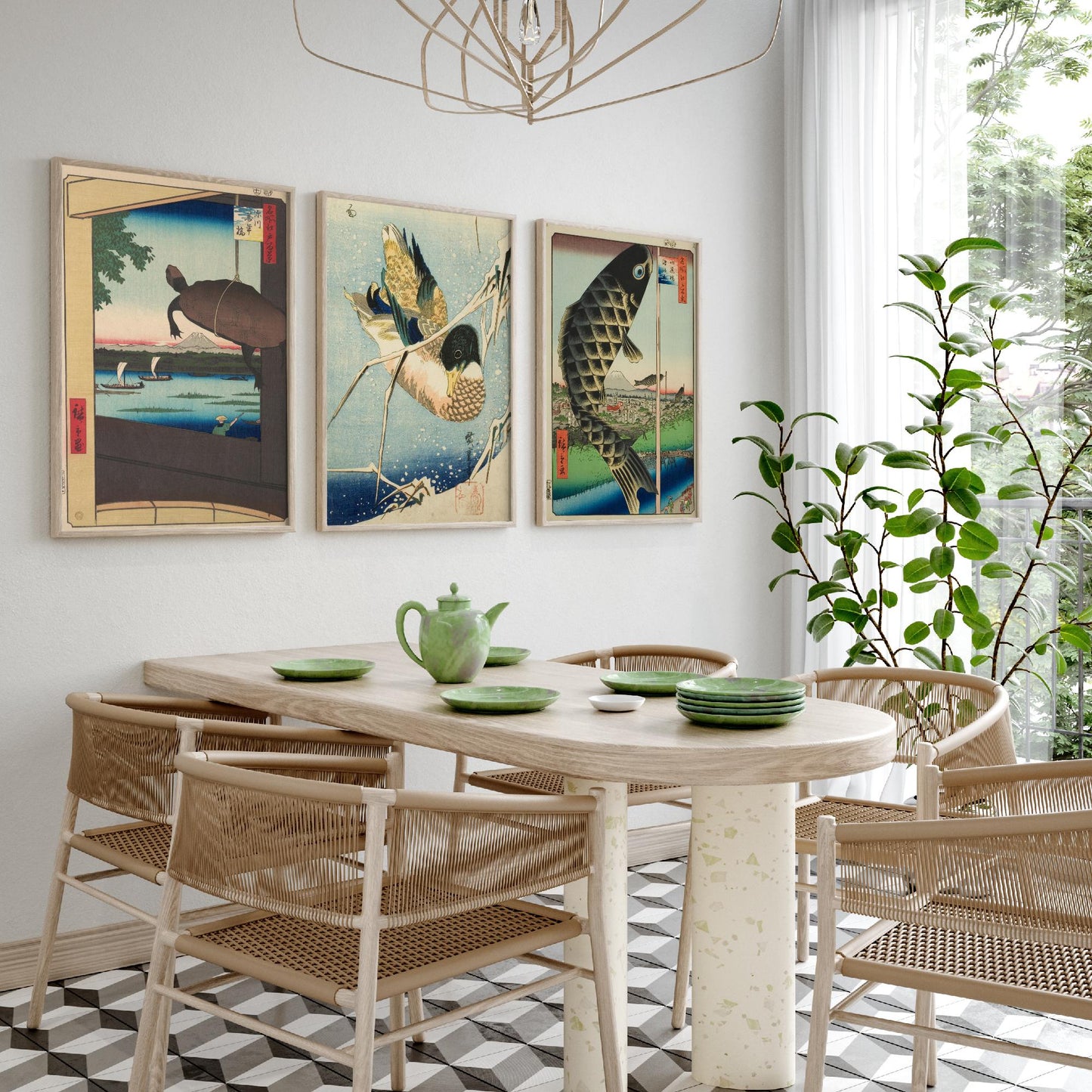 Utagawa Hiroshige Set of Three Art Prints | 3 Ukiyo-e Paintings | Mannen Bridge Wild Duck Suido Bridge Poster Wall Giclee